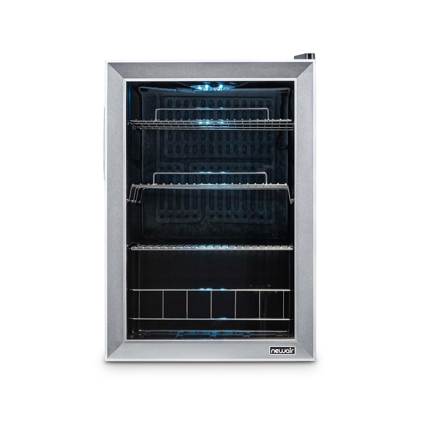Newair 90 Can Freestanding Beverage Fridge in Stainless Steel, Compact with Adjustable Shelves