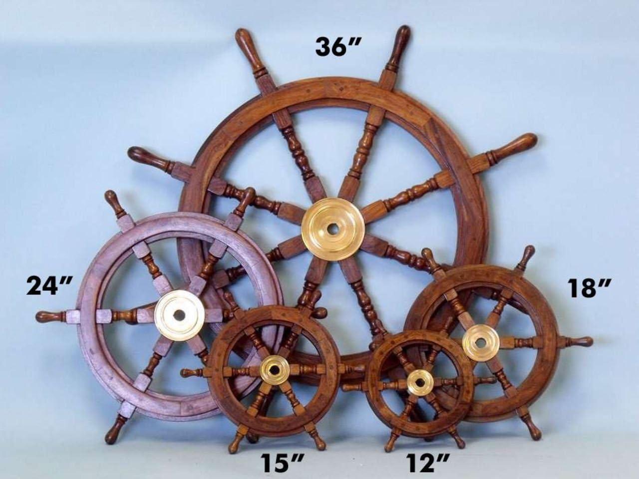 Deluxe 12'' Brown Wood and Brass Nautical Ship Wheel