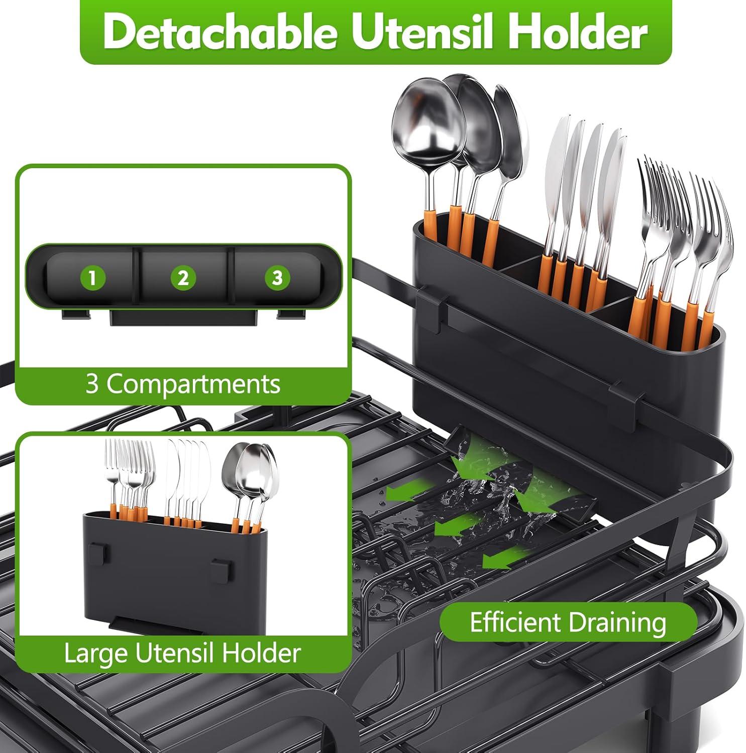 Anadea Expandable Dish Rack For Kitchen Counter, Large Dish Drainer, Stainless Steel Drying Dish Rack With Utensil Holder