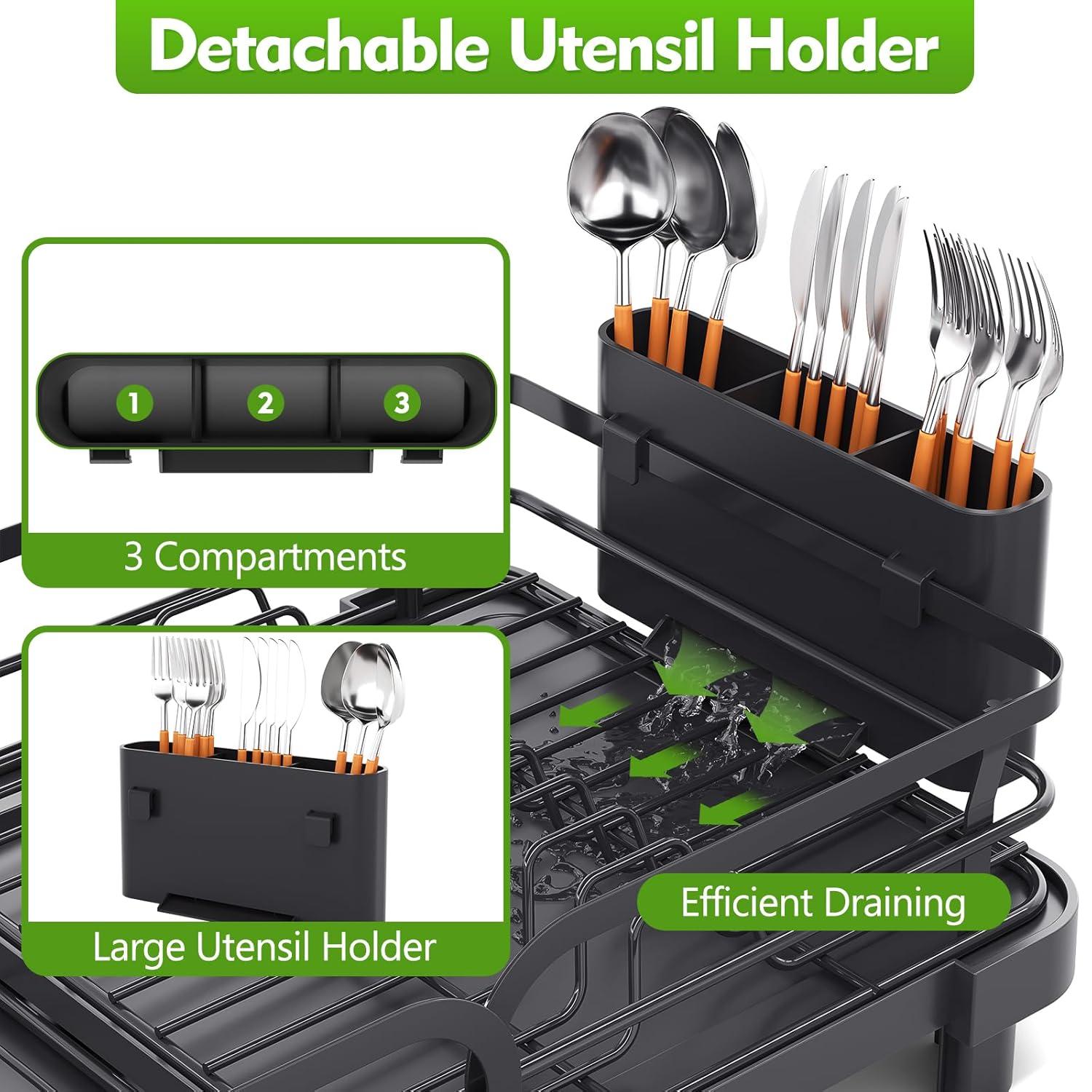 Anadea Expandable Dish Rack For Kitchen Counter, Large Dish Drainer, Stainless Steel Drying Dish Rack With Utensil Holder