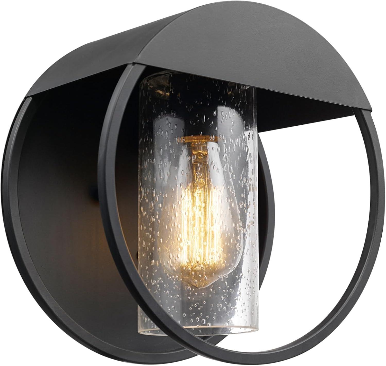 Globe Electric Neruda Matte Black Outdoor Indoor Wall Sconce with Seeded Glass Shade, 44335