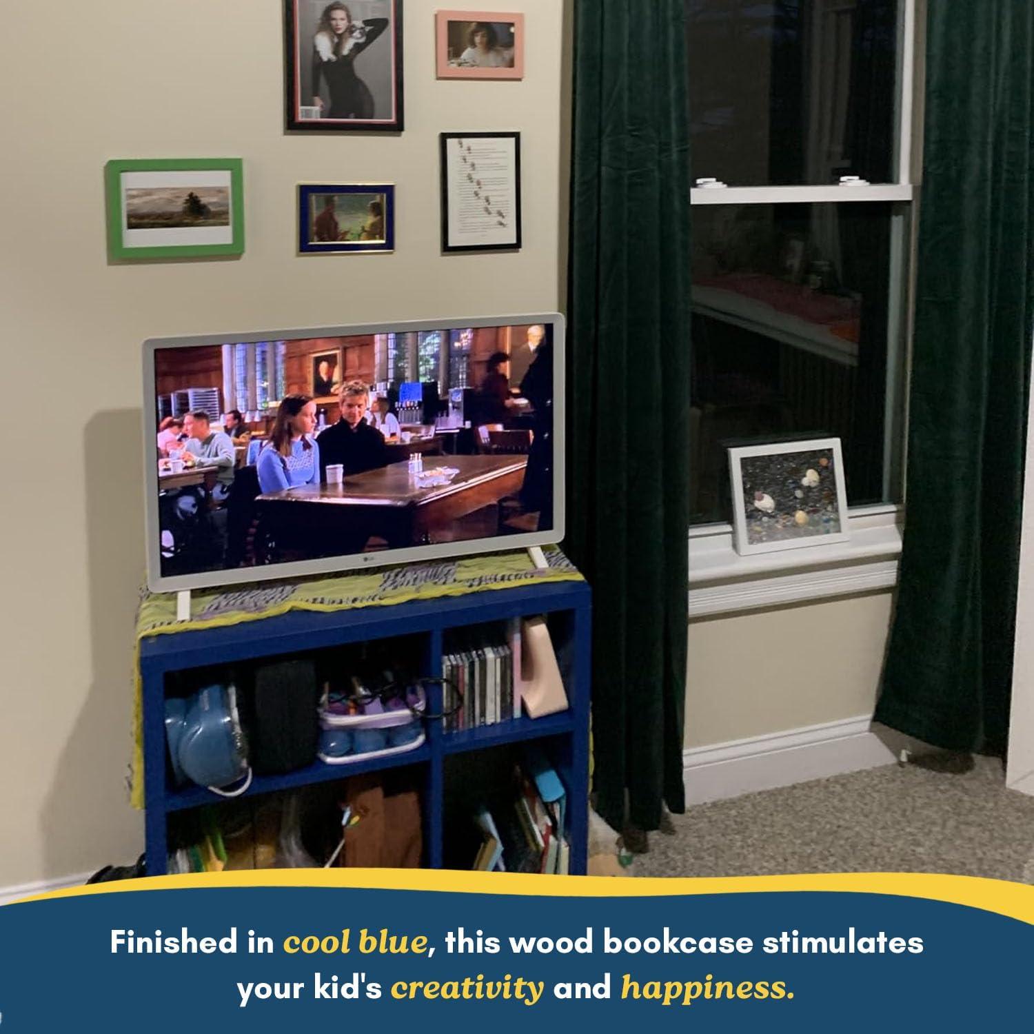 Kings Brand Furniture - Katelyn 4-Cube Open Bookcase, Kids Toy Storage Shelf Organizer (Blue)