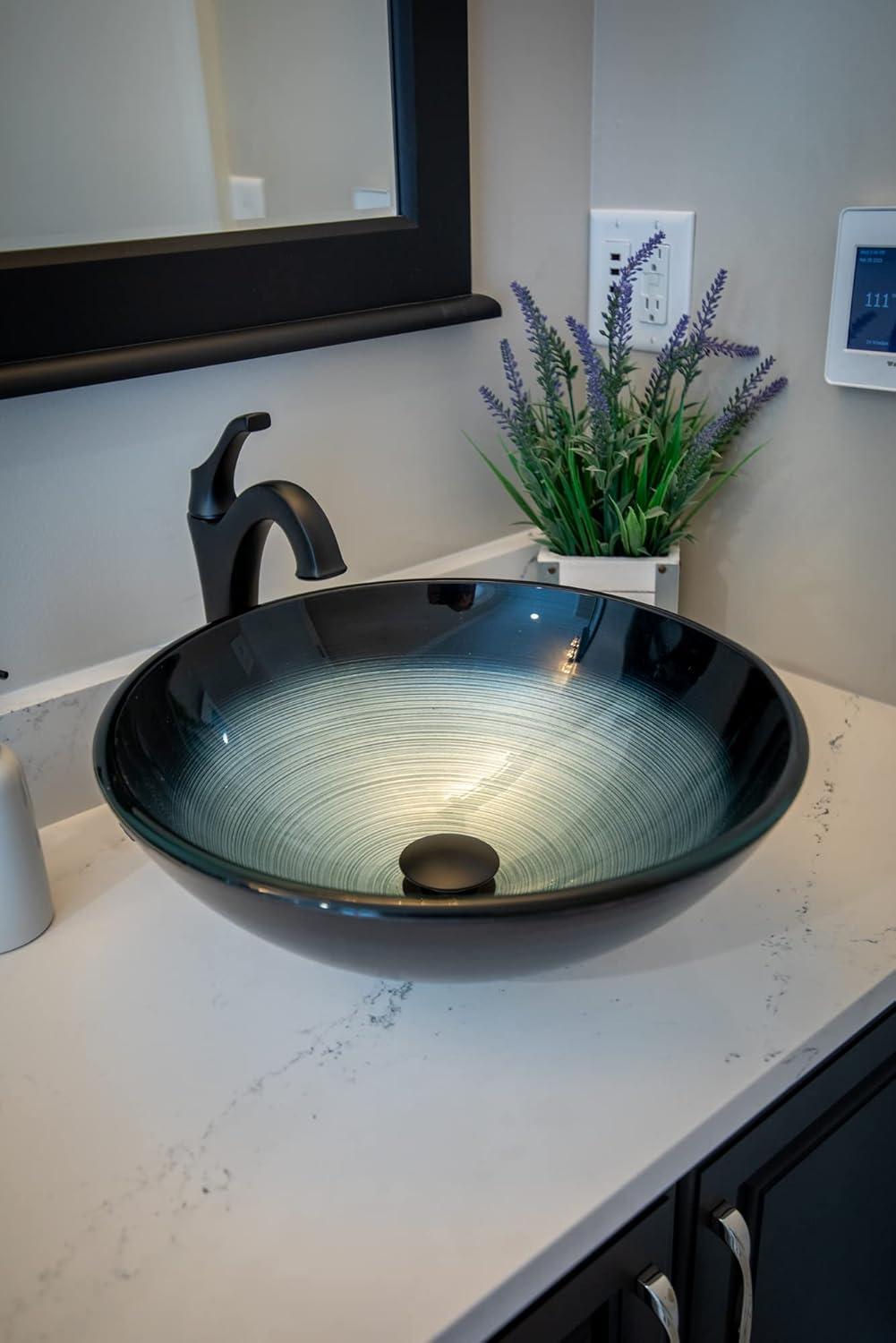 Eden Bath 16.38'' Tempered Glass Circular Bathroom Sink