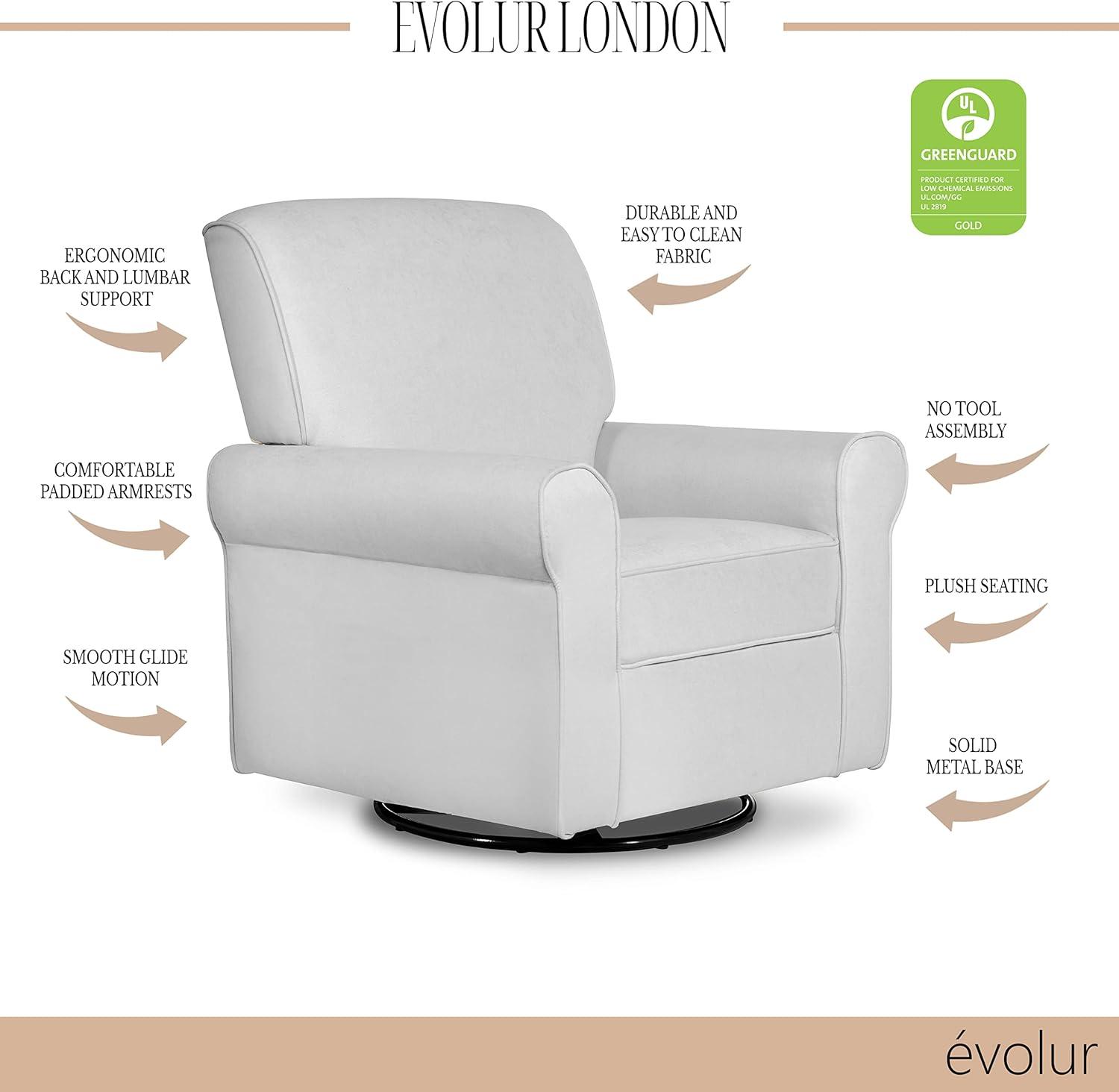 Evolur London Upholstered 360 Swivel Rocker, Misty Grey