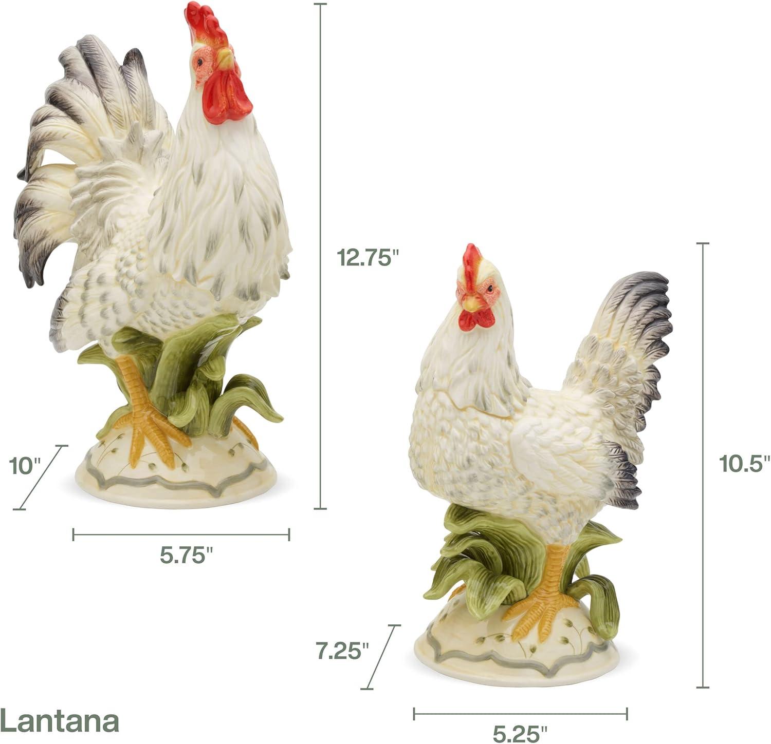 Hand-Painted Ceramic Rooster & Hen Figurine Set