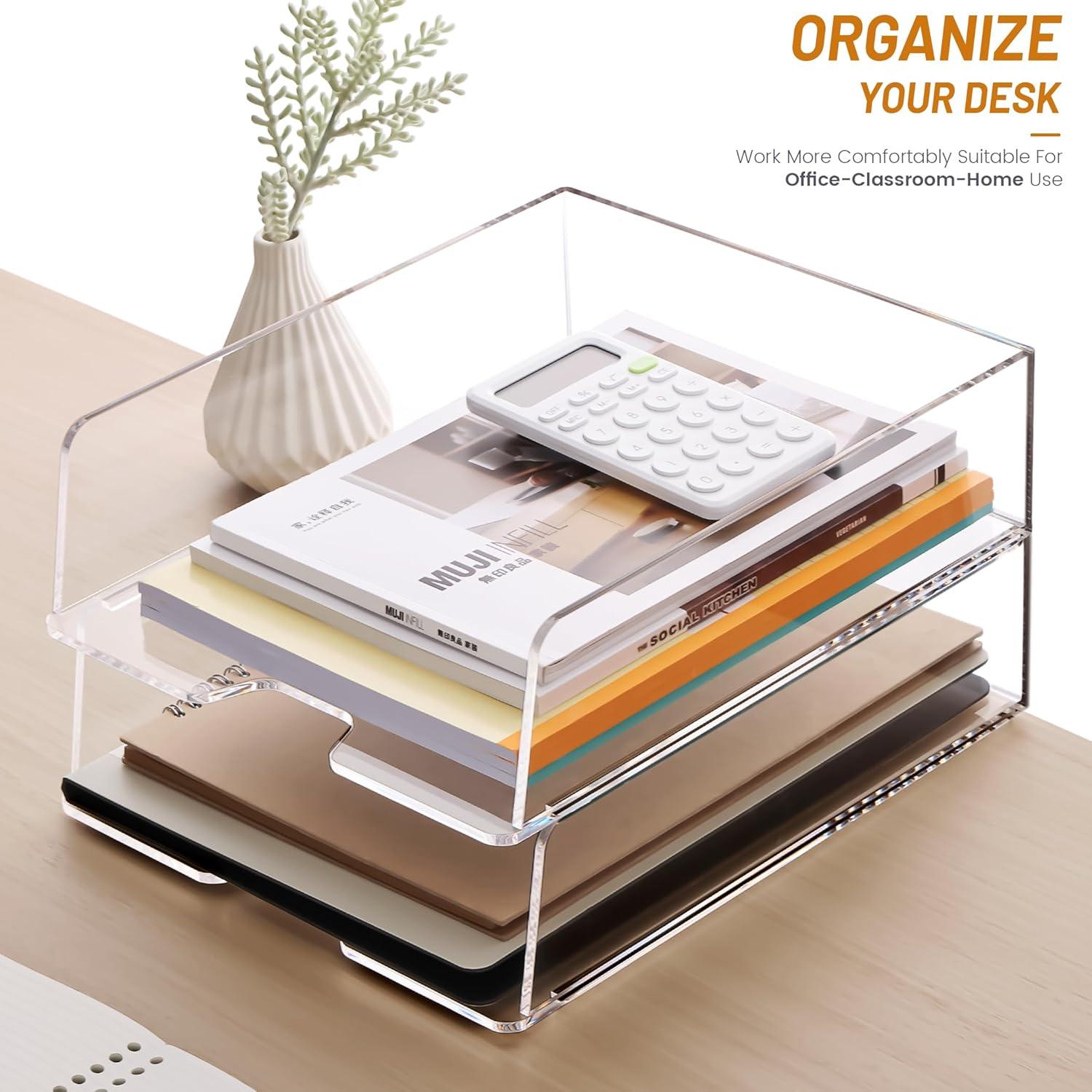 Clear Acrylic Stackable Desk Organizer Tray Set