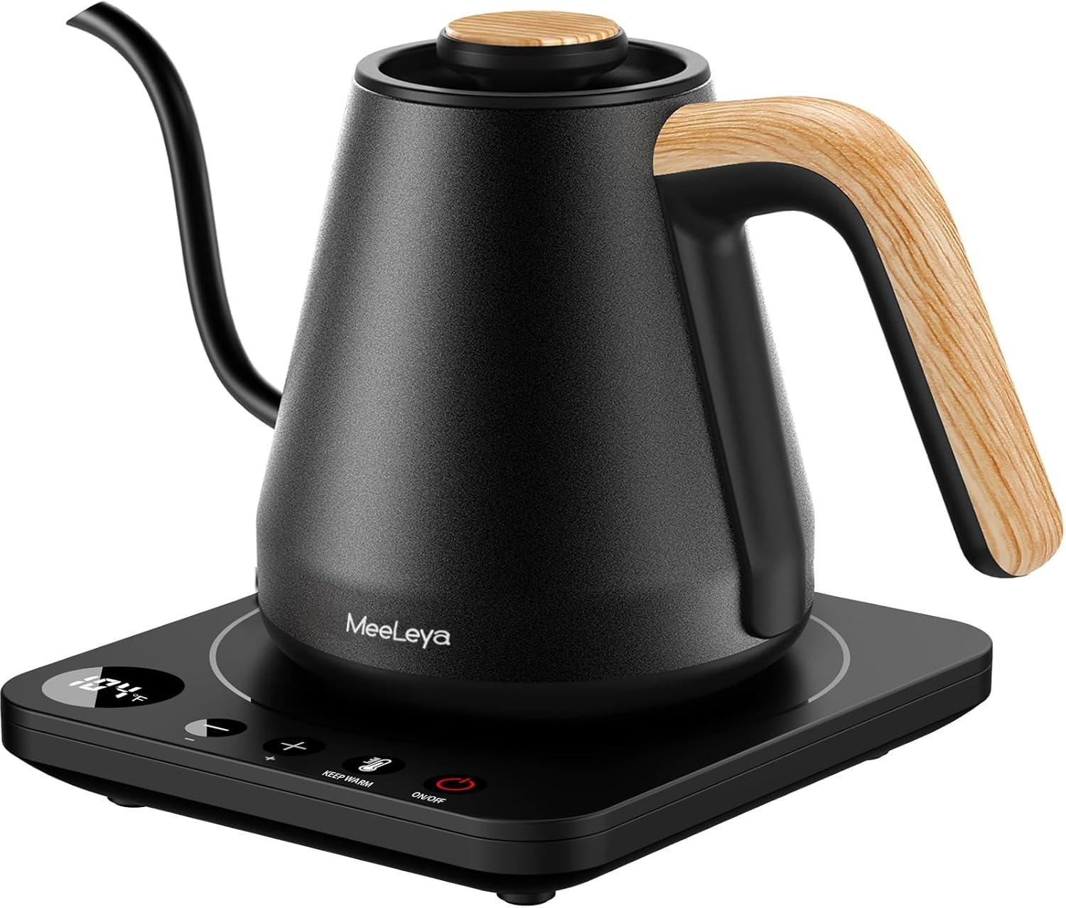 Black Stainless Steel Gooseneck Electric Kettle with Temperature Control, 0.9L