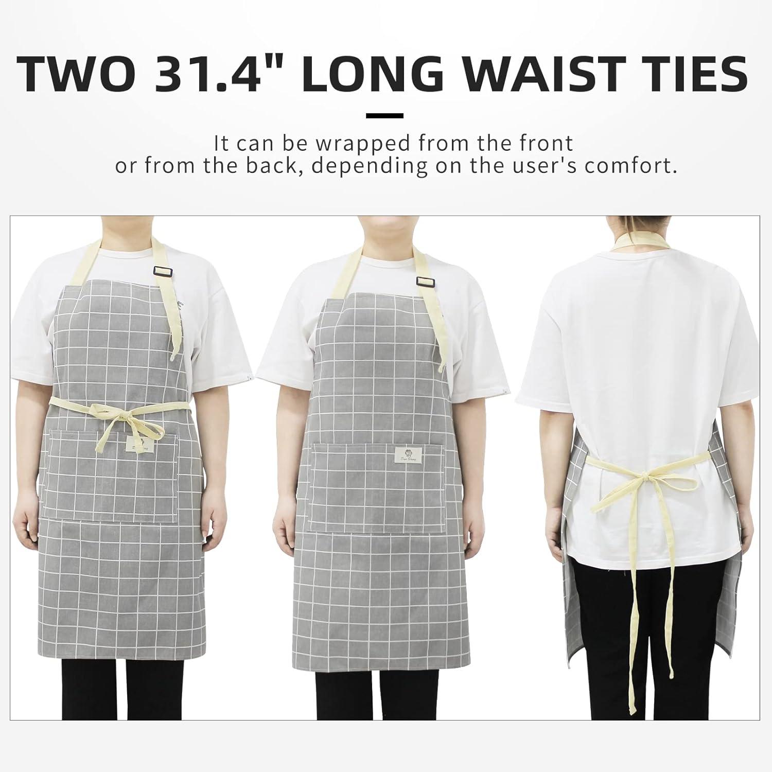 Adjustable Green and Grey Plaid Waterproof Cotton Bib Aprons with Pockets