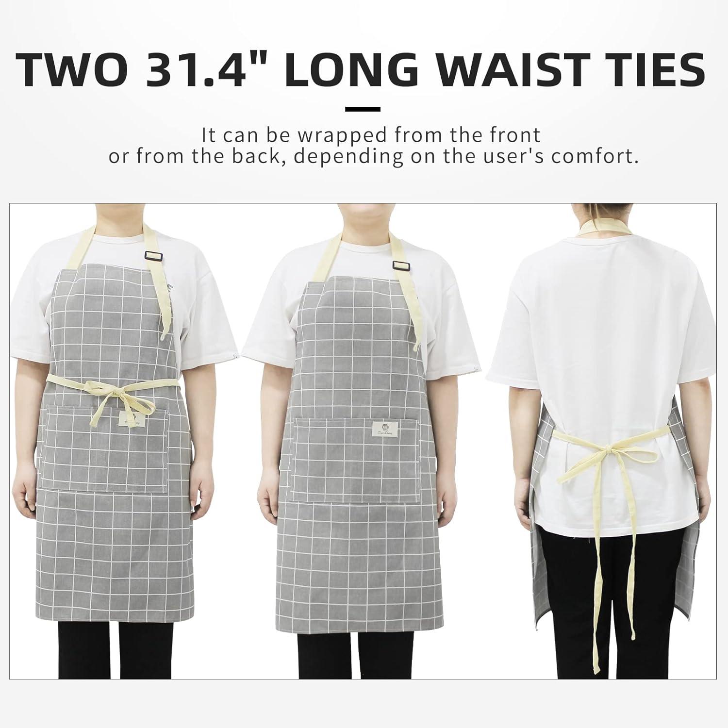 2 Pieces Aprons for Women with Pockets, Cotton Linen Waterproof Kitchen Cooking Aprons, Chef Apronfor Men Women with Adjustable Neck Strap and Long Ties(Grey/Green)