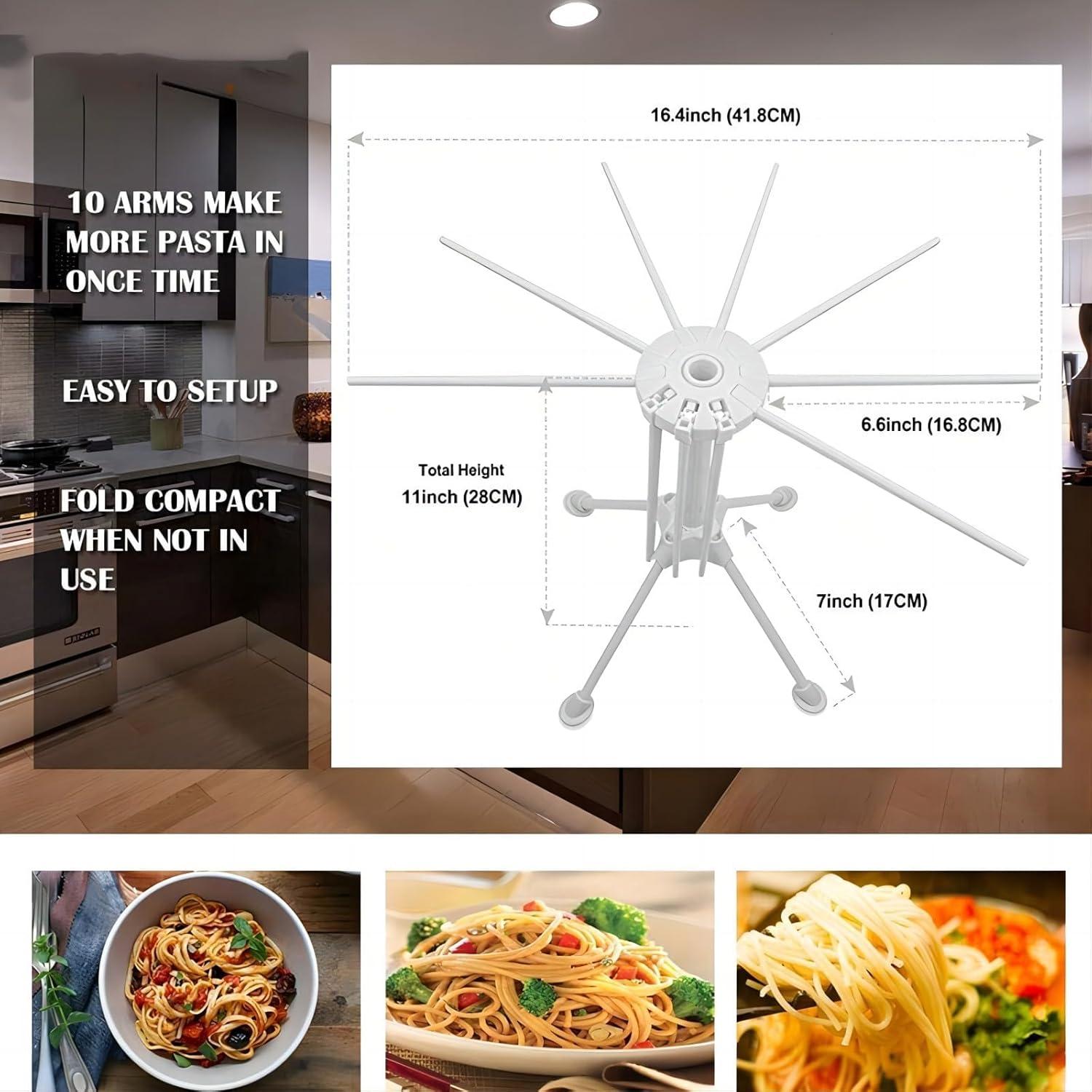 Bugucat Pasta Drying Rack Noodle Stand with 10 Bar Handles Collapsible,Spaghetti Drying Rack,Spaghetti Household Noodle Dryer for Homemade Fresh Spaghetti, Easy Storage and Quickly Set Up