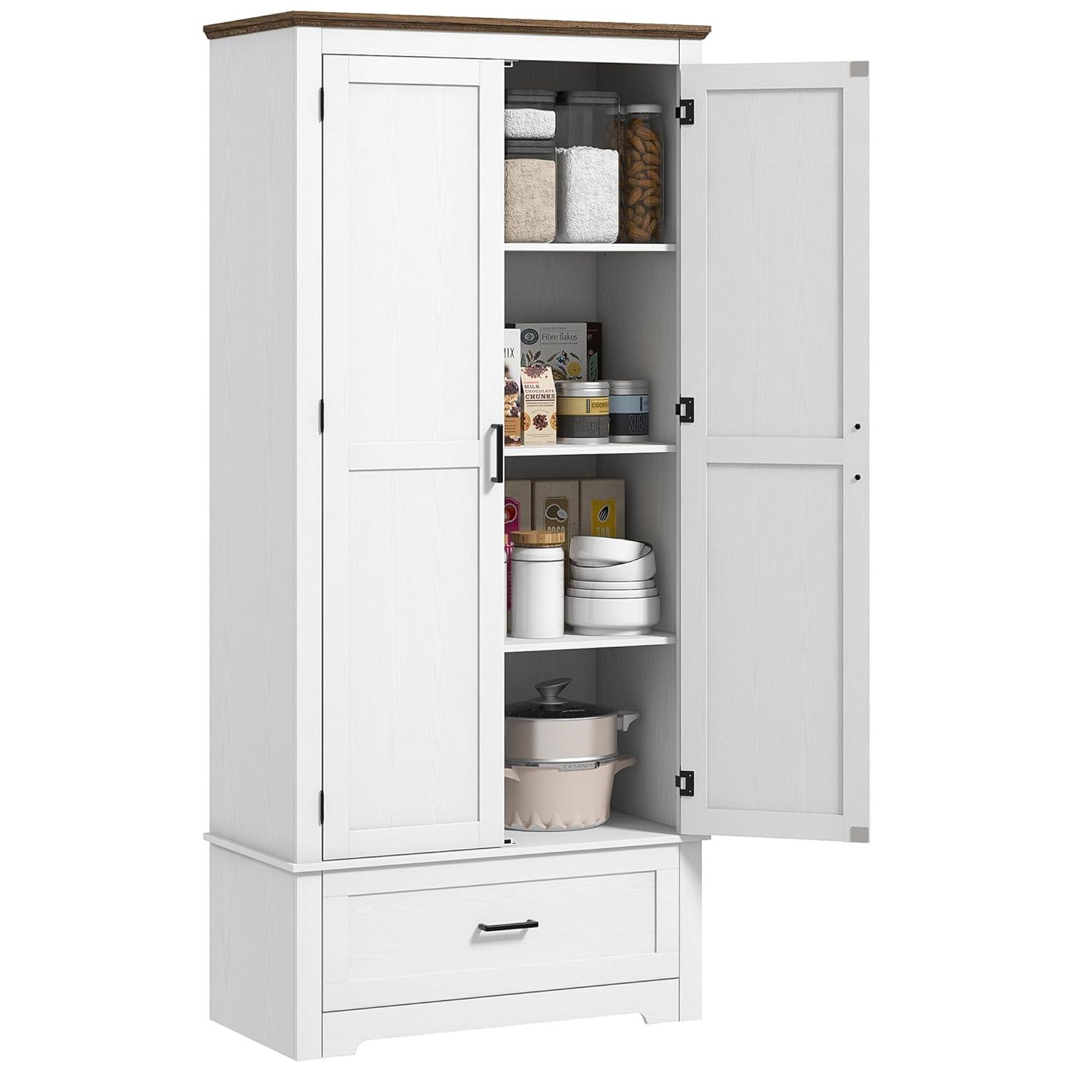 HOMCOM 69" Tall Farmhouse Kitchen Pantry Storage Cabinet with Drawer and Adjustable Shelves, Black