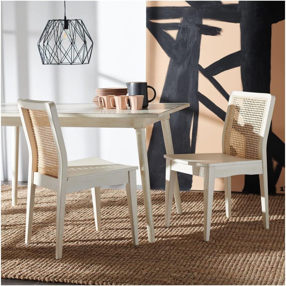 Benicio White and Natural Rattan Coastal Side Chair