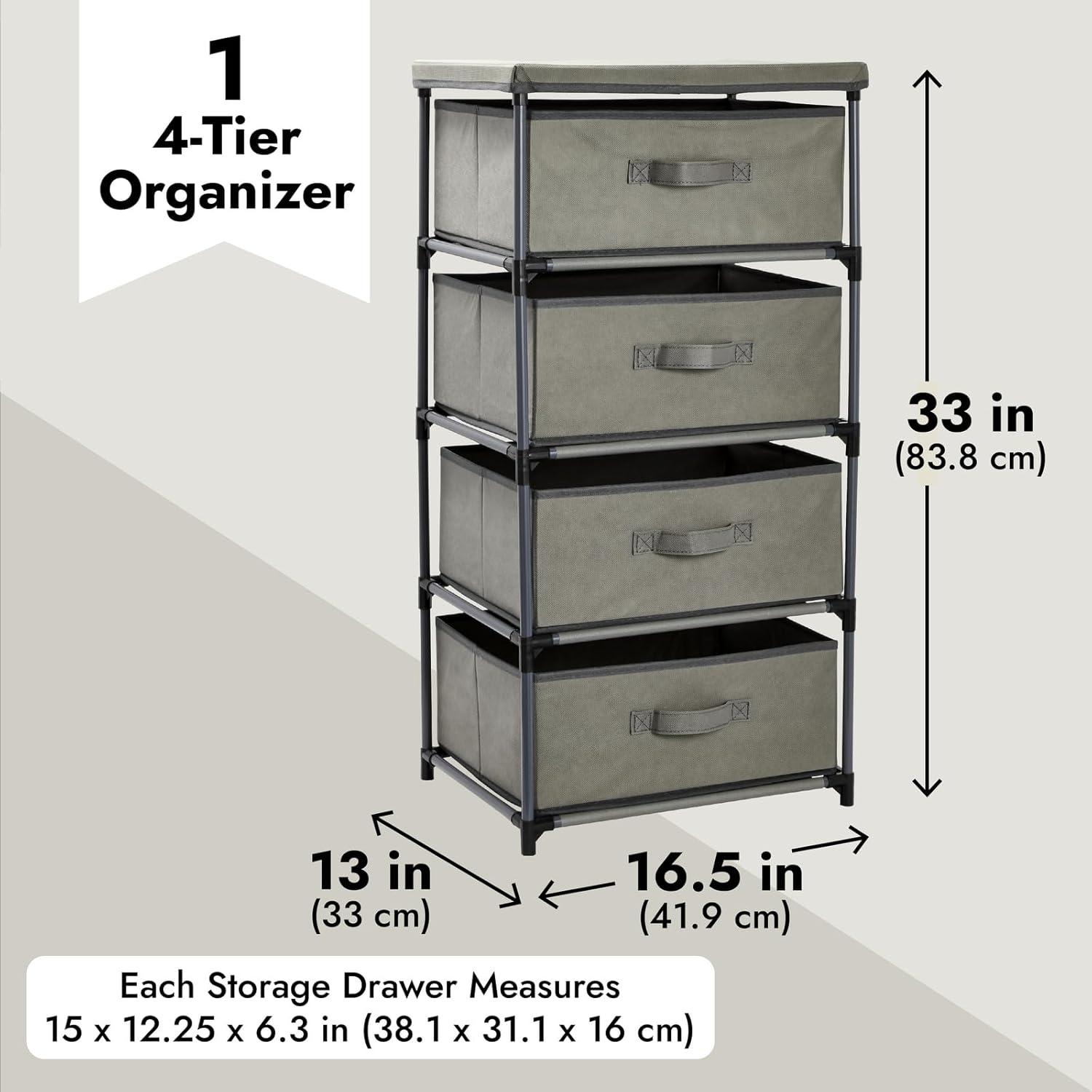 Juvale 4-Tier Tall Closet Dresser with Drawers - Clothes Organizer and Small Fabric Storage for Bedroom (Gray)