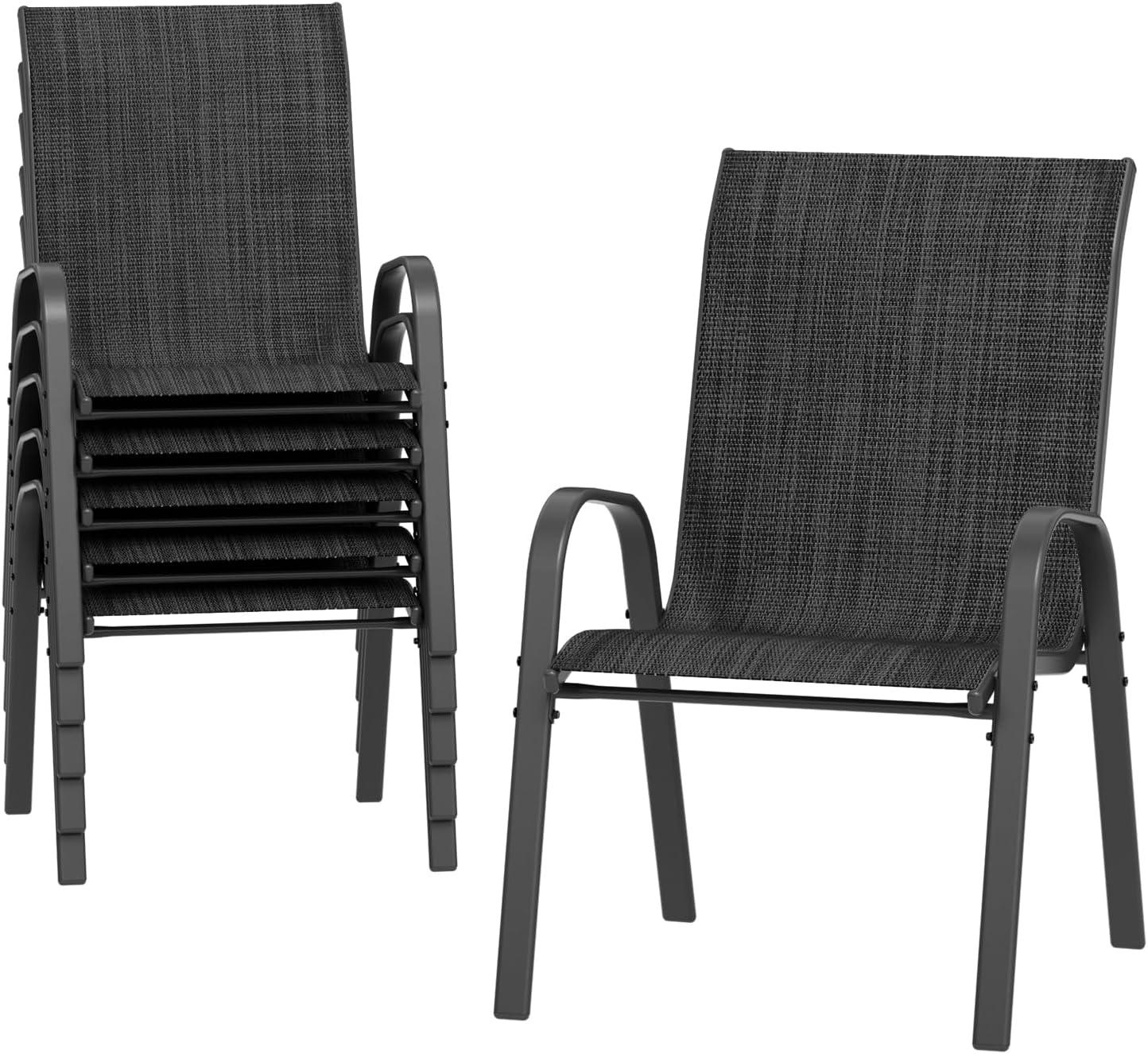Vitarpatio Outdoor Patio Dining Chairs Set of 6, Stackable Patio Chair Metal Textilene Armchairs