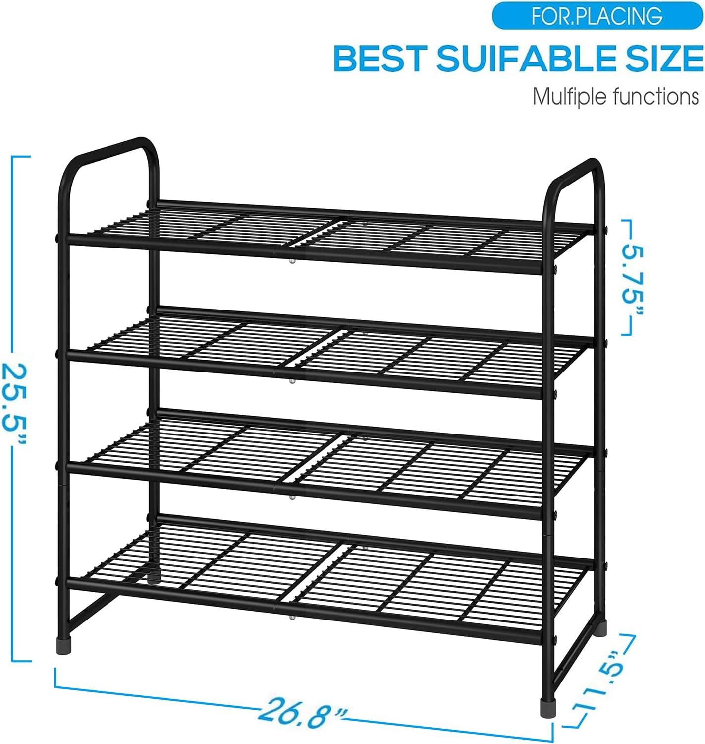 4-Tier Shoes Rack Shelf for Closet Metal Stackable Shoe Organizer, Expandable & AdjustableWire Grid, Black