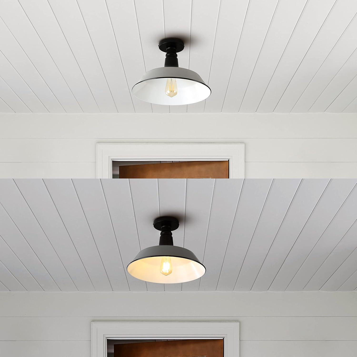 Gray and White Glass Industrial Semi Flush Mount Light