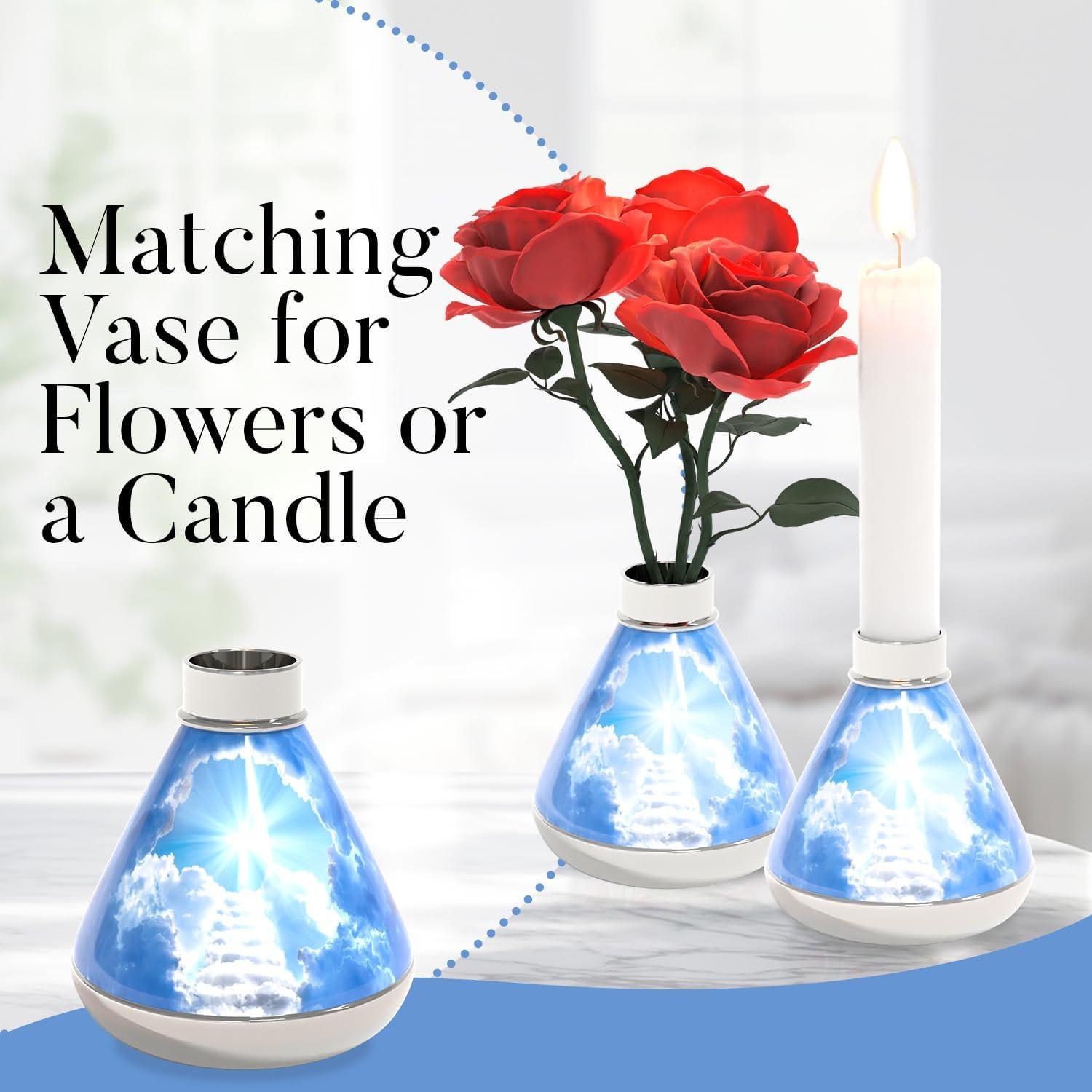 Stairway to Heaven Large Cremation Urn for Human Ashes with Handcrafted Funnel (Christian/Catholic/Cross/Adult/Male/Female)