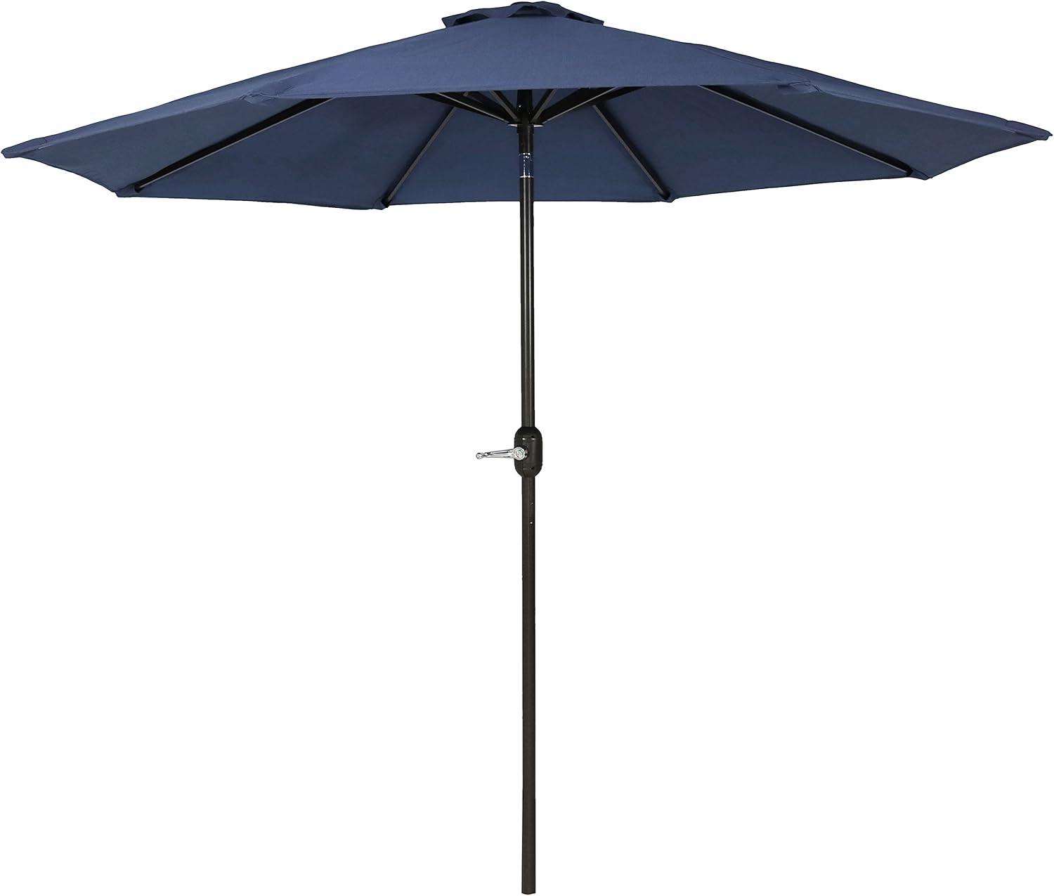 Sunnydaze Outdoor Aluminum Patio Umbrella with Fade-Resistant Canopy and Auto Tilt and Crank - 9' - Navy Blue