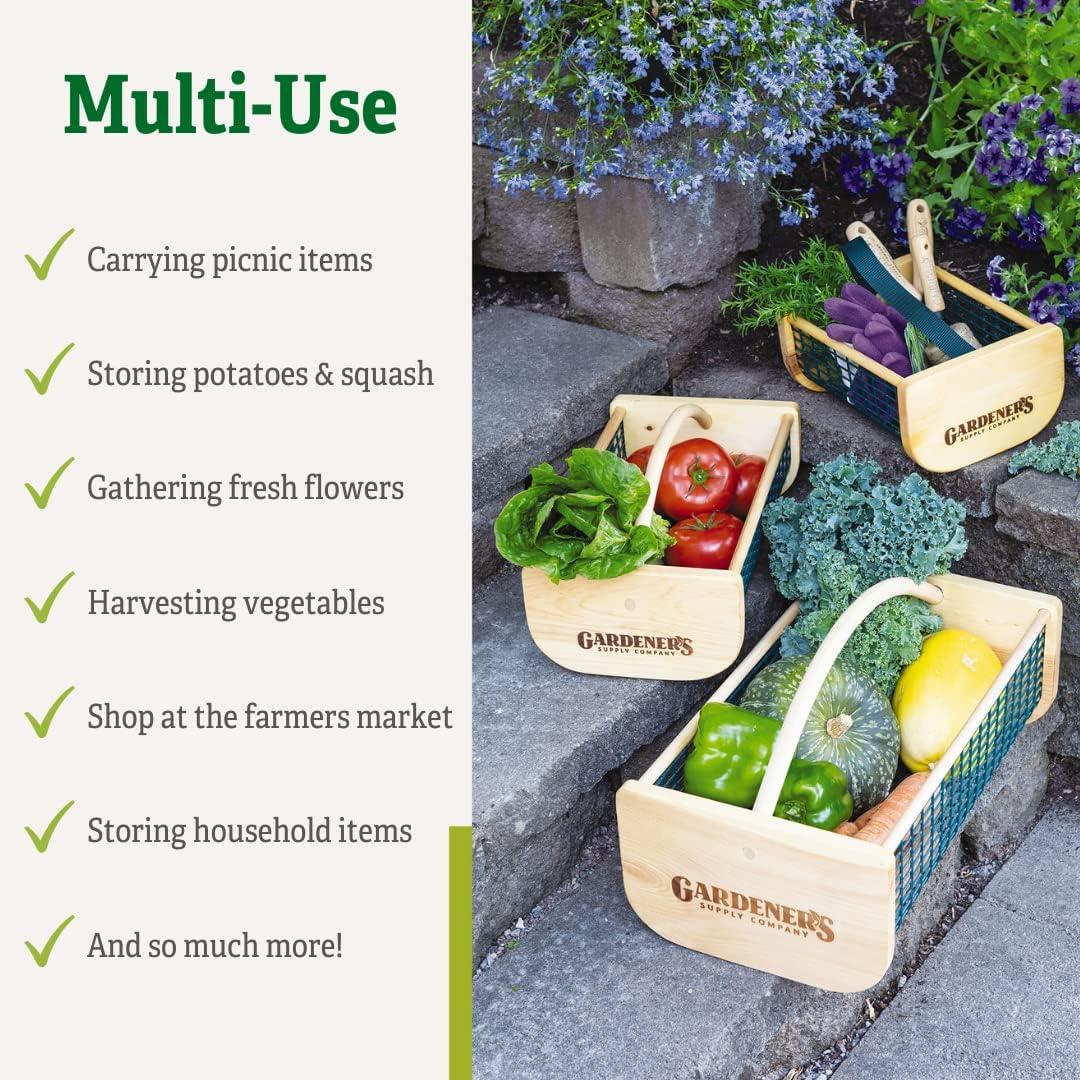 Gardeners Supply Company Garden Hod Harvest Basket | Versatile Gardening Fruits & Vegetables Gathering Basket | Natural Smooth Pine - Maple Frame &
