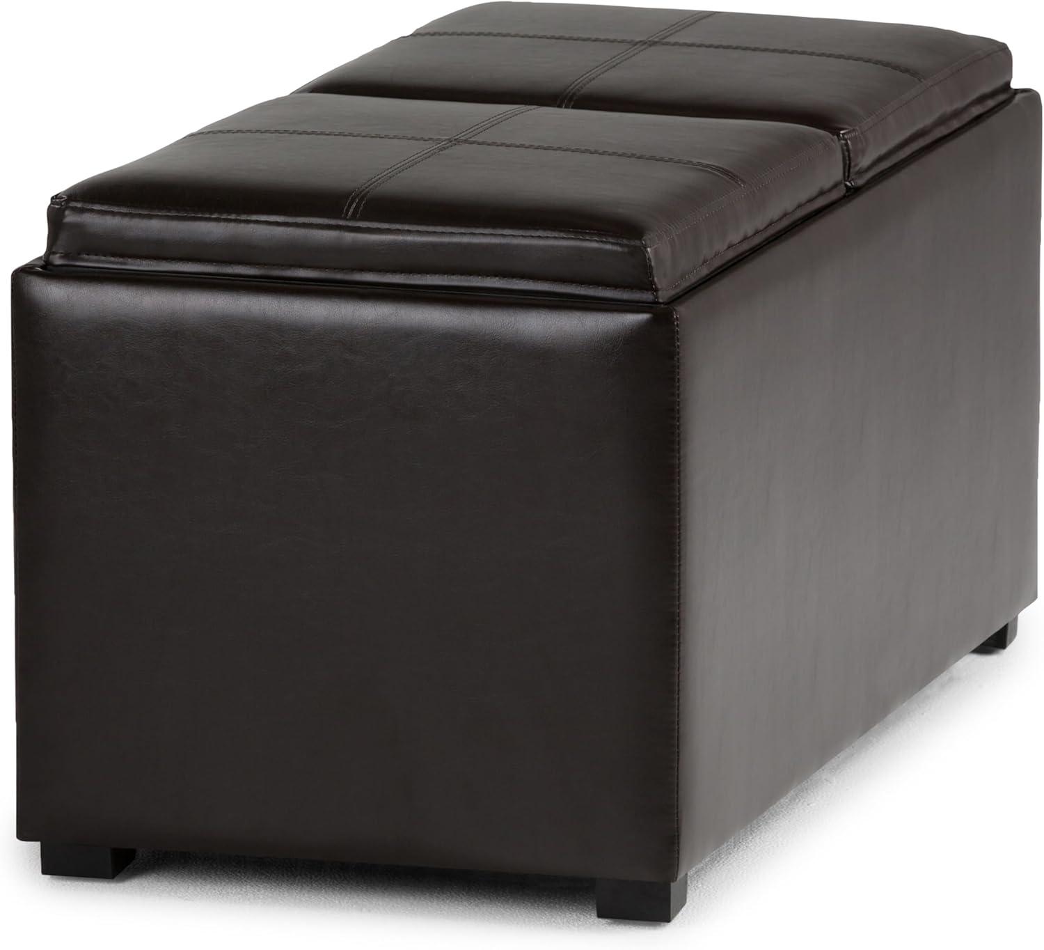 Simpli Home Avalon 35"W Upholstered Storage Ottoman Set with 5 Pieces and Flip-Over Serving Tray Lids