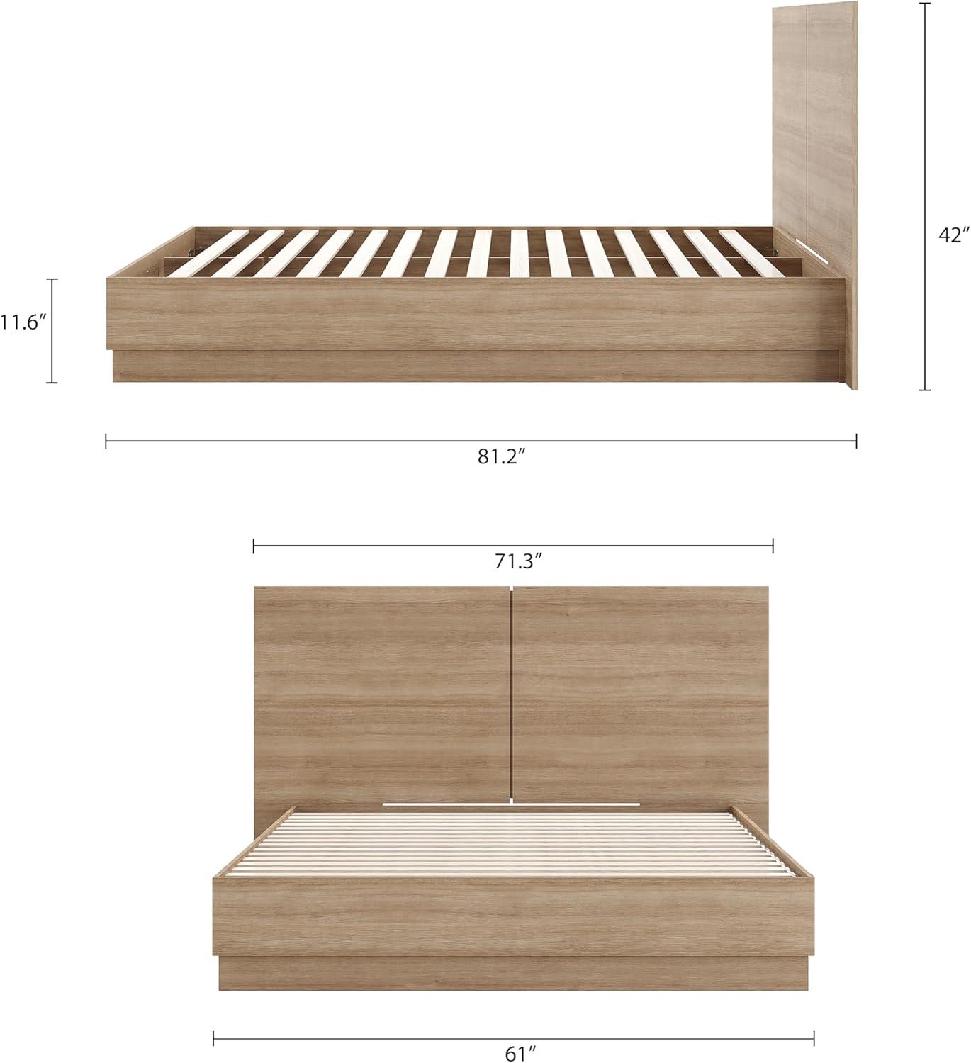 Nexera Queen Milano Platform Bed with Headboard Brown Oak