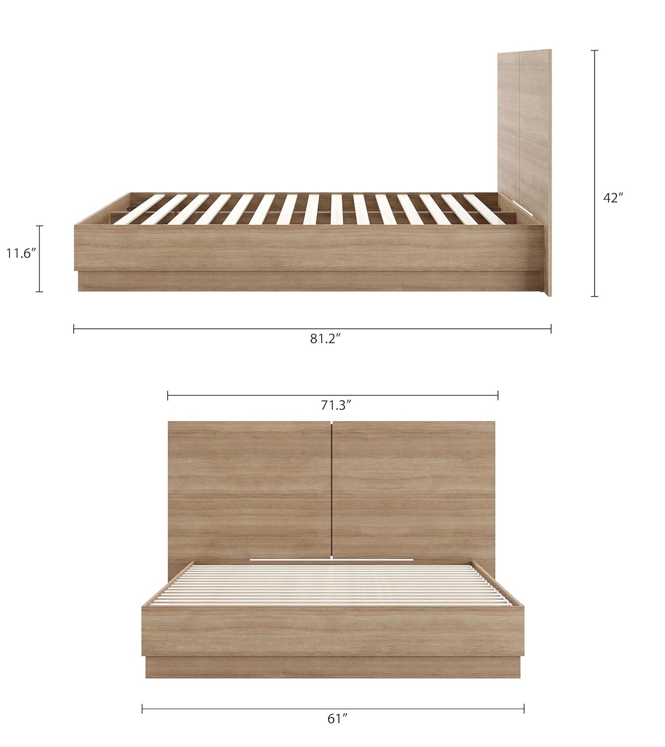 Nexera Queen Milano Platform Bed with Headboard Brown Oak