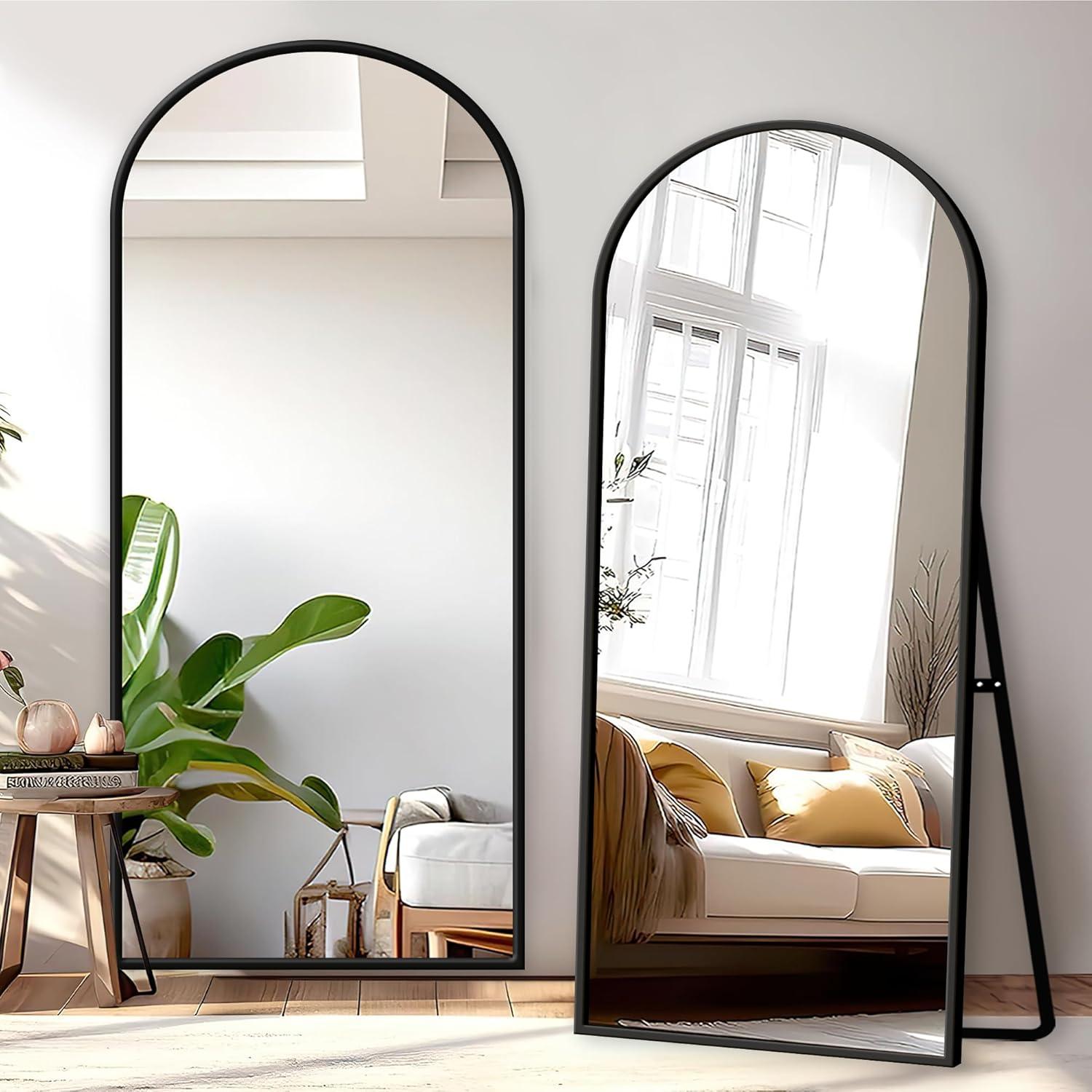 Full Body Mirror with Stand, 71" x 32" Arched Full Length Mirror with Aluminum Alloy Frame Wall-Mounted/Leaning Against Wall/Floor Standing Mirror for Home Decor, Black