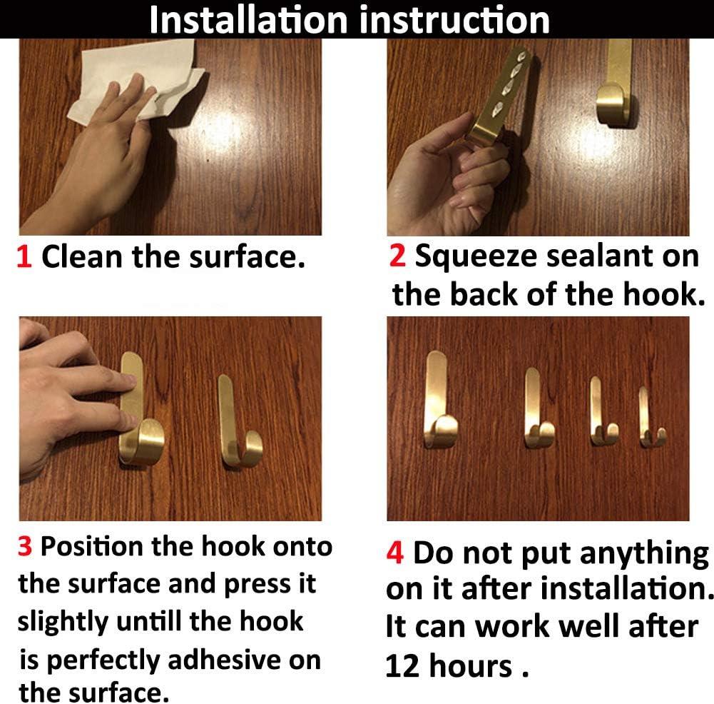 Golden Brass Bathroom Towel Hook - No Drill, Adhesive Installation - 2-Pack of Shower Kitchen Wall Hanging Hooks - Tasteful Design for Coats, Towels, and More - Easy Install -