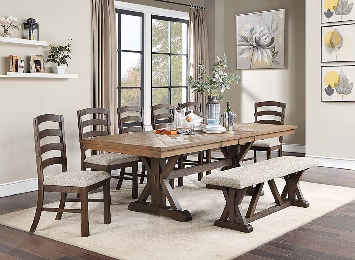 Pascaline 72-96" Extendable Rustic Brown and Oak Dining Table