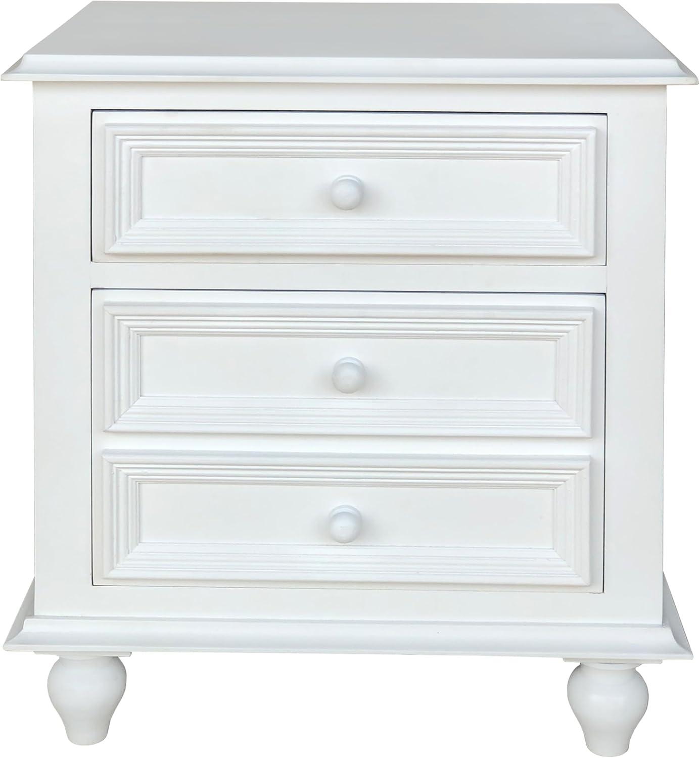 White Wooden 2-Drawer Nightstand with Tapered Legs