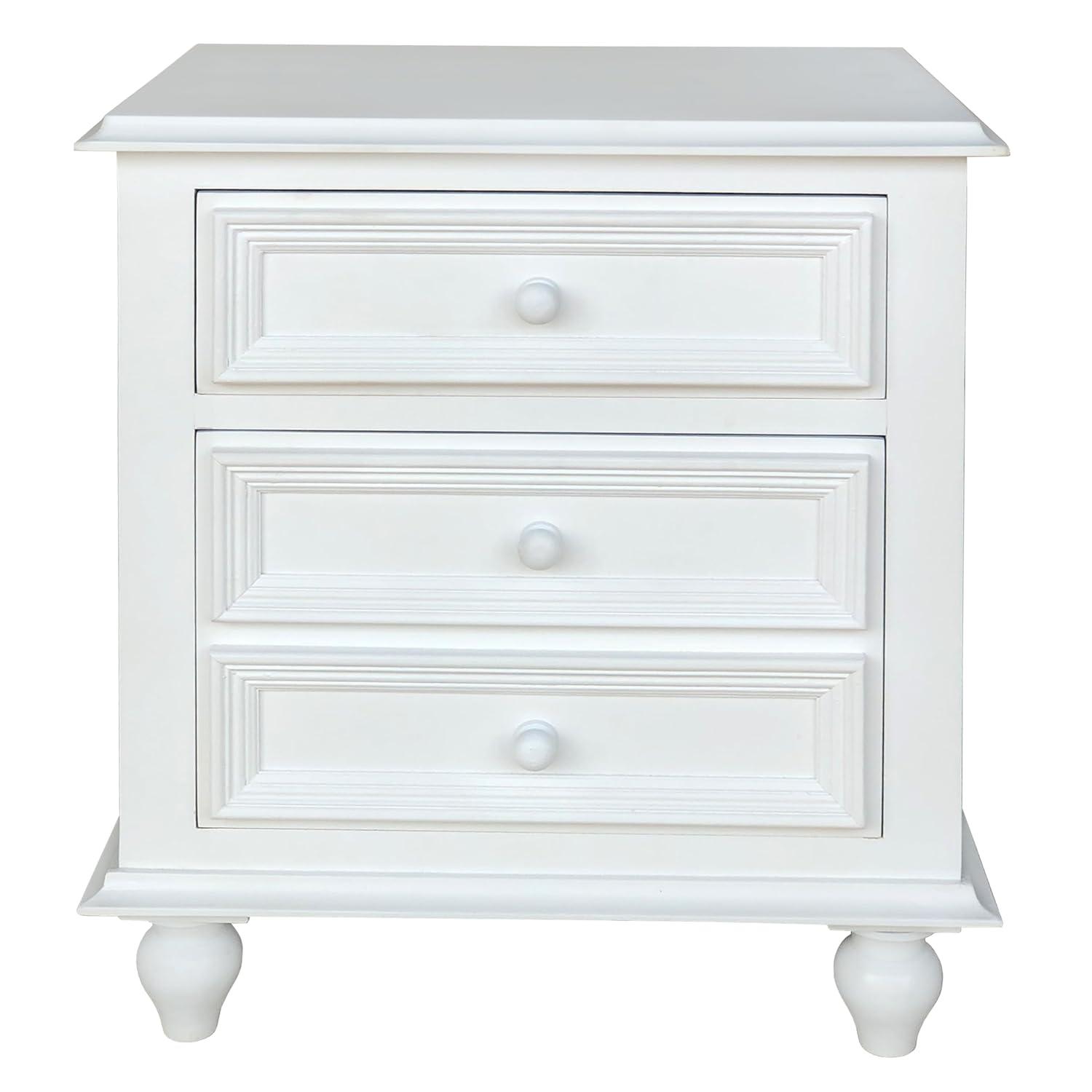 White Wooden 2-Drawer Nightstand with Tapered Legs