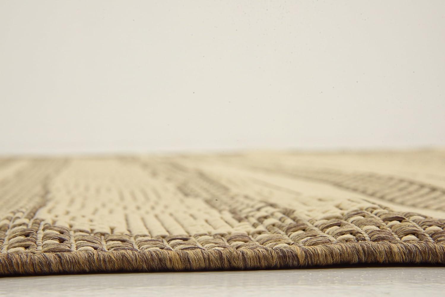 Unique Loom Outdoor Border Collection Area Rug - Lines (6' 1" Square Beige/Brown)