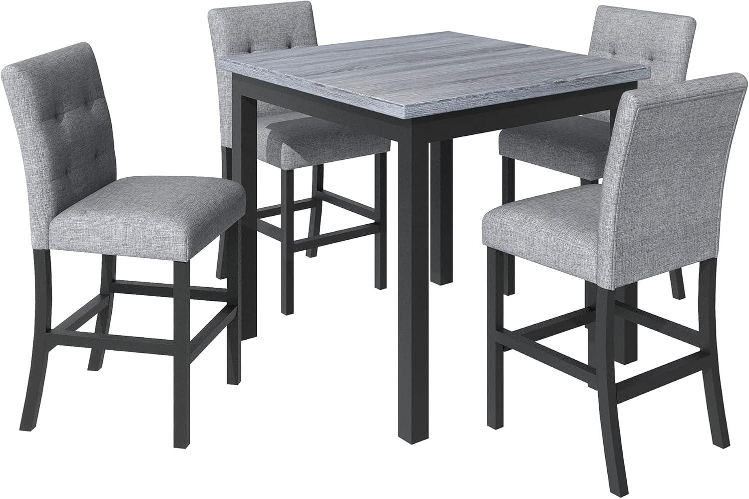 5-Piece Counter Height Dining Set, Includes 1 Solid Wood Table and 4 Upholstered High-Back Chairs w/Footrest for Kitchen, Diningroom, Living Room, Easy to Assemble