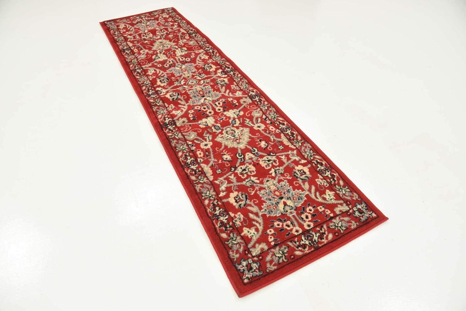 Unique Loom Sialk Hill Collection Area Rug - Washington (2' 2" x 8' 2" Runner Red/Black) Floral Traditional Perfect For Living Room Bed Room Dining Room Office