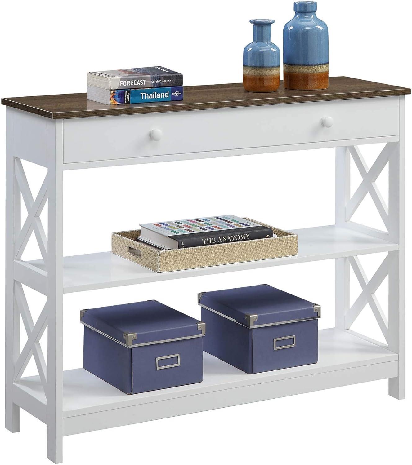 Convenience Concepts Driftwood Oxford One-Drawer Console Table in White Wood