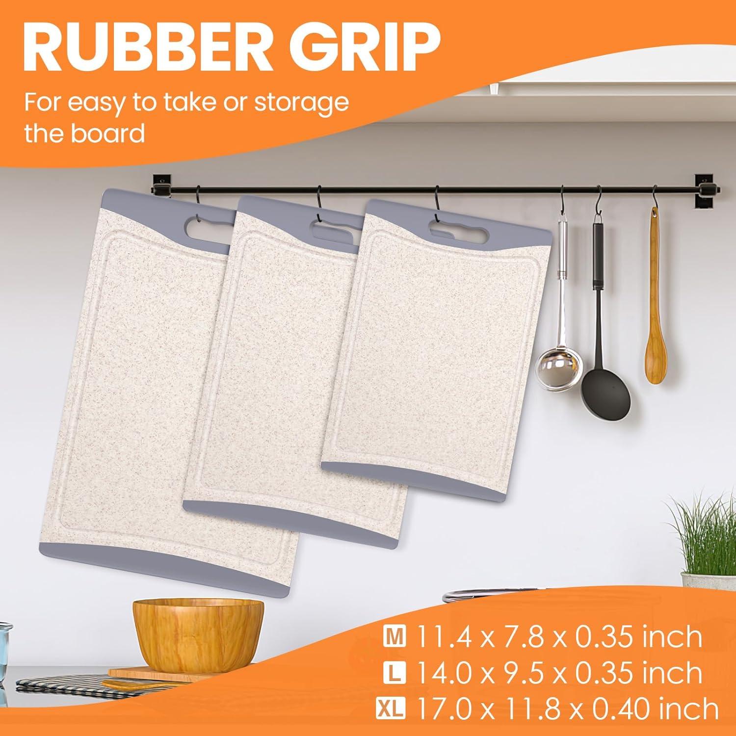 Beige 3-Piece Plastic Cutting Board Set with Juice Grooves