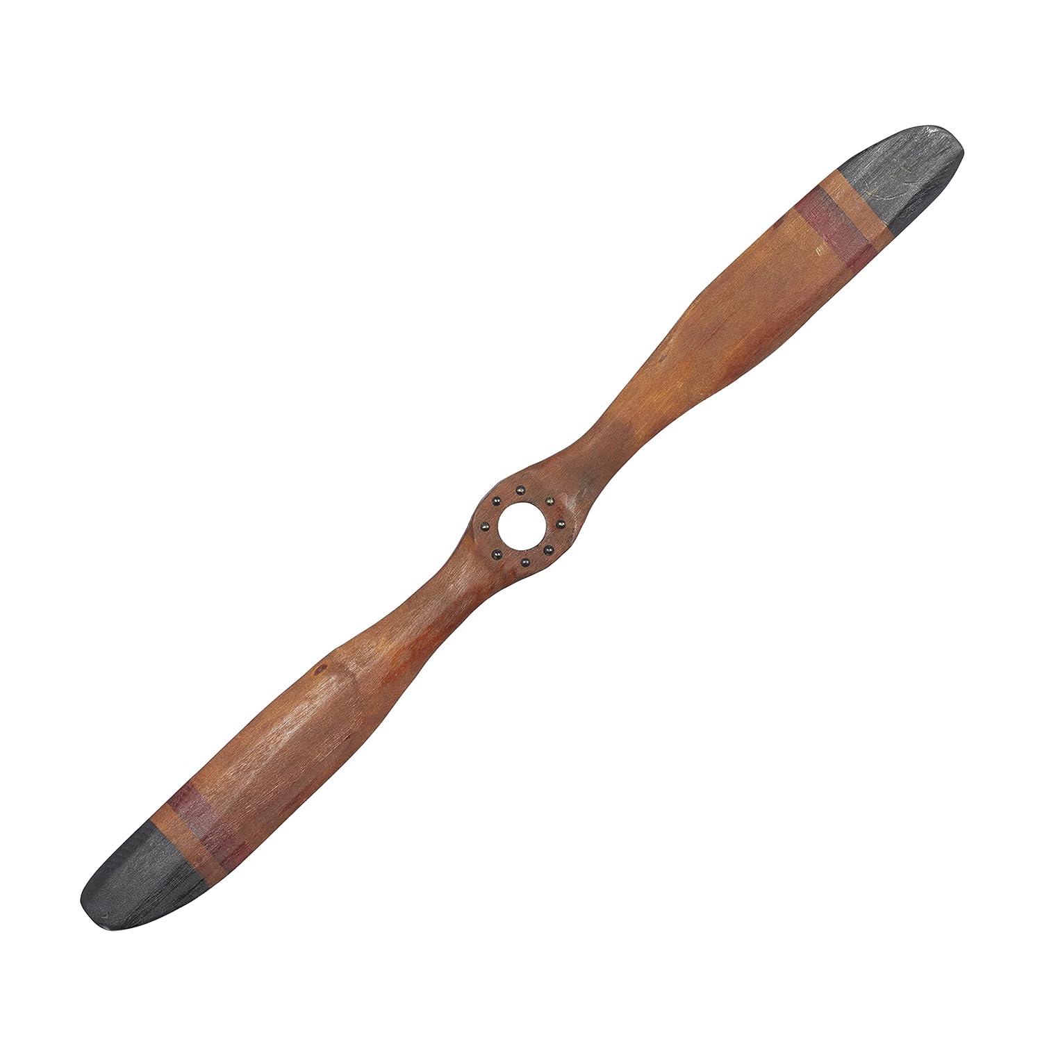 DecMode Brown Metal 2 Blade Airplane Propeller Wall Decor with Aviation Detailing
