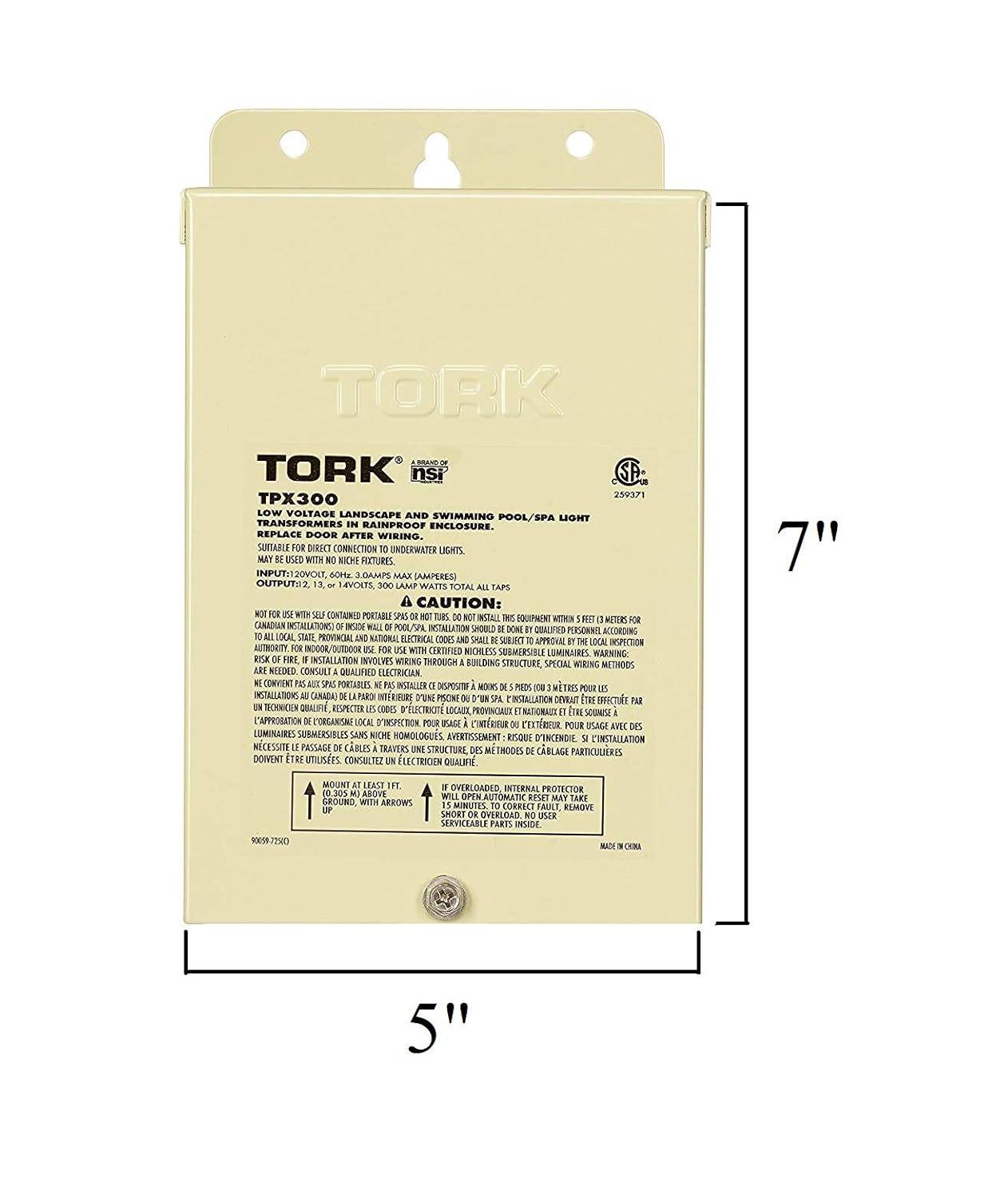 Tork Low Voltage 300 Watt Safety Transformer for Indoor Outdoor Pool