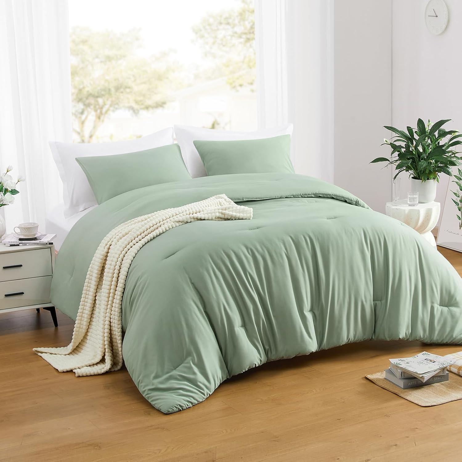 Sage Green Queen Microfiber Down Alternative Comforter Set