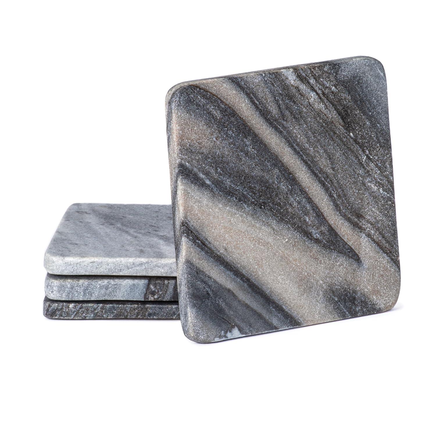 Thirstystone 4 Pack Natural Marble Square Coasters with Protective Cork Backing, Elegant, Luxourious, Easily Wipes Clean