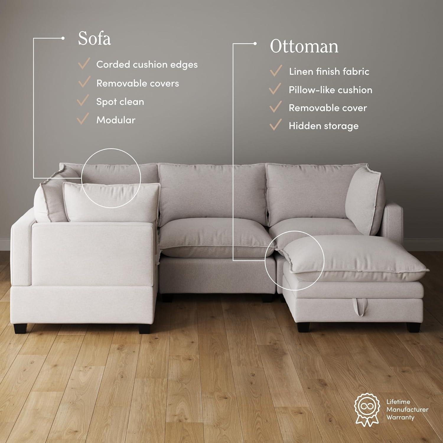 Modern Upholstered Cloud Sectional With Ottoman