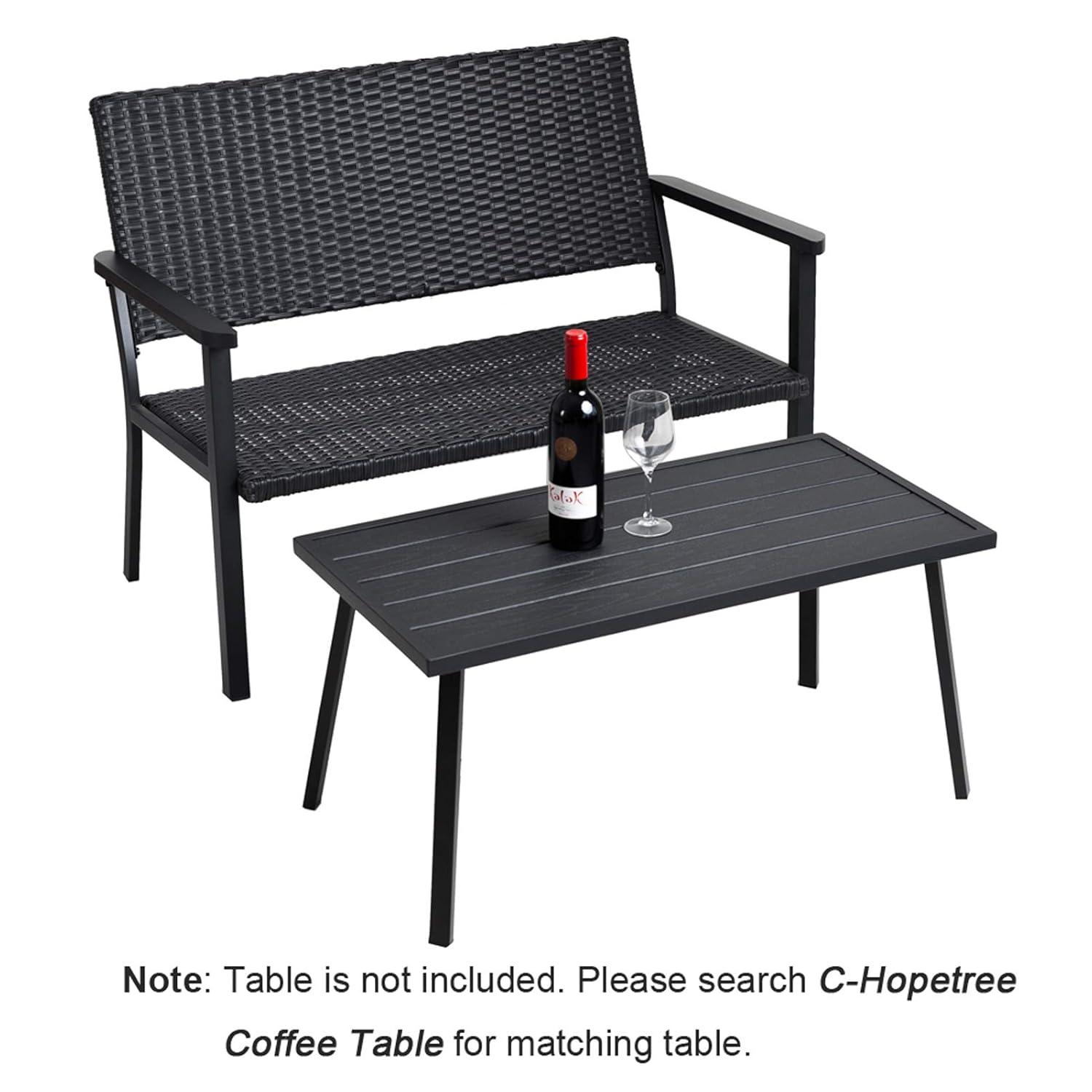 C-Hopetree Outdoor Loveseat Bench Chair for Outside Patio Porch, Metal Frame, Black All Weather Wicker