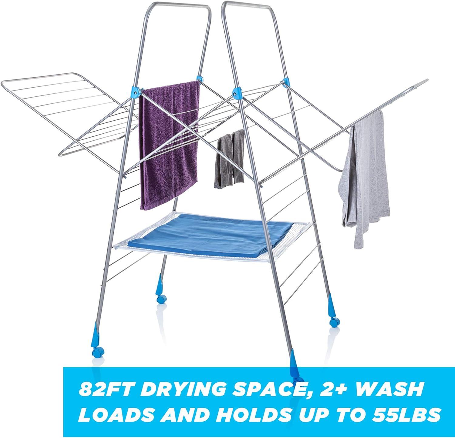 Minky Homecare Multi Dryer - Clothes Drying Rack with 82 Feet of Rack Space – Folding Indoor Laundry Air Dryer (Silver)