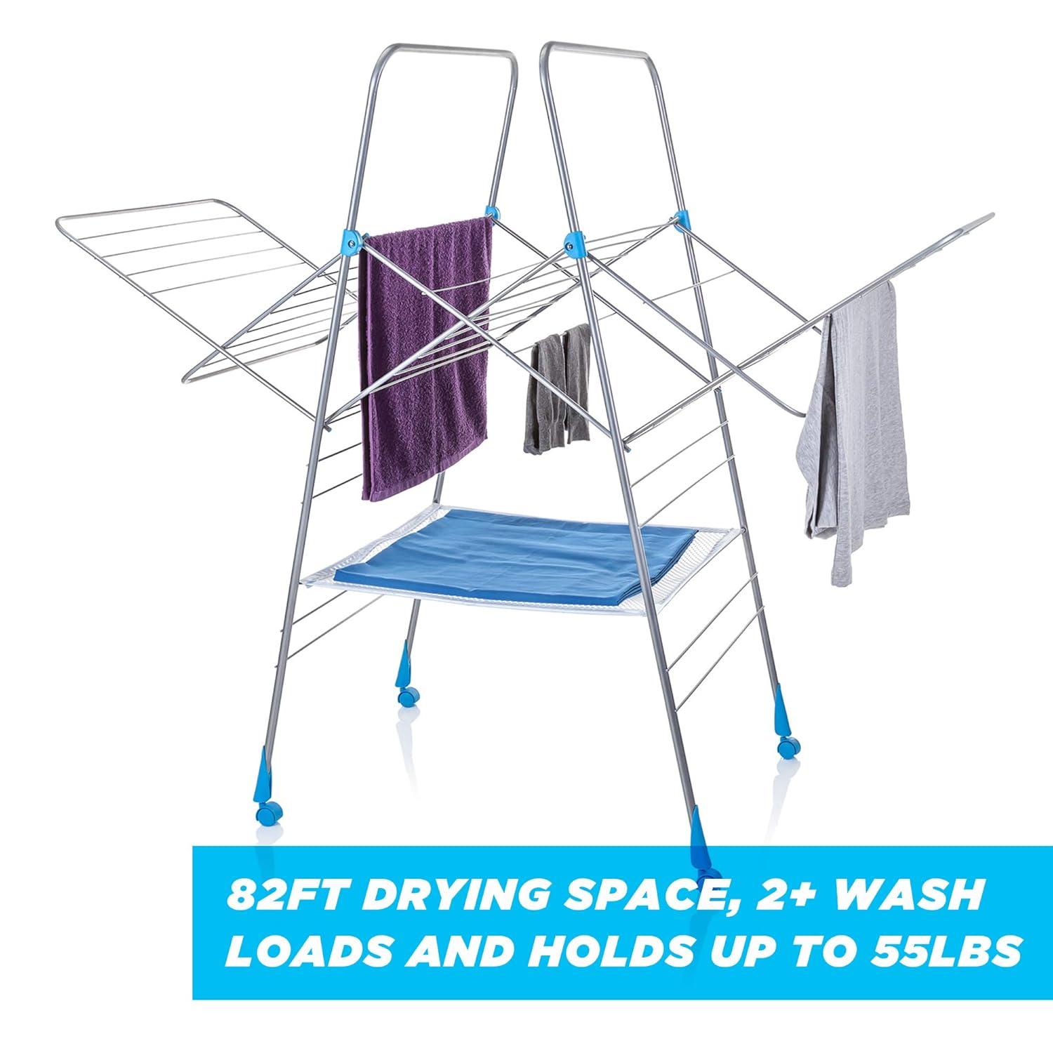 Minky Homecare Multi Dryer - Clothes Drying Rack with 82 Feet of Rack Space – Folding Indoor Laundry Air Dryer (Silver)