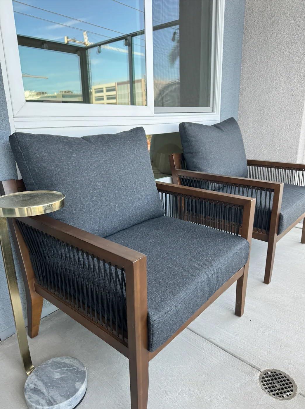 Bohemian Cushioned Patio Chair, White Outdoor Lounge Chair With Solid Wood Frame