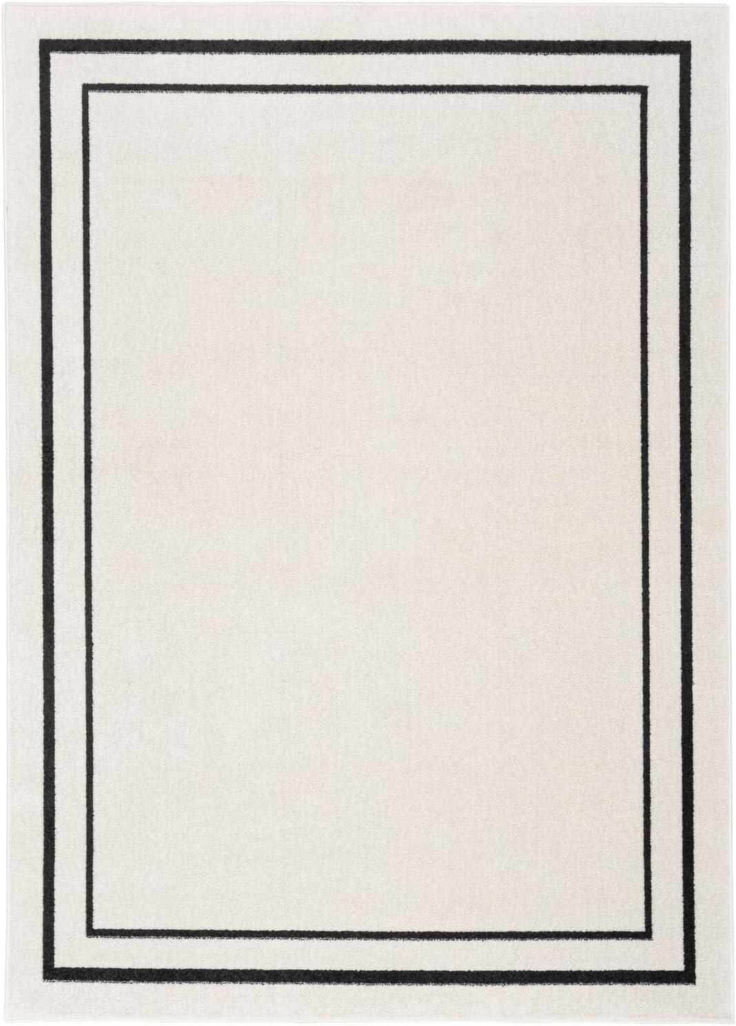 Rectangular Black and Ivory Synthetic 4' x 6' Washable Rug