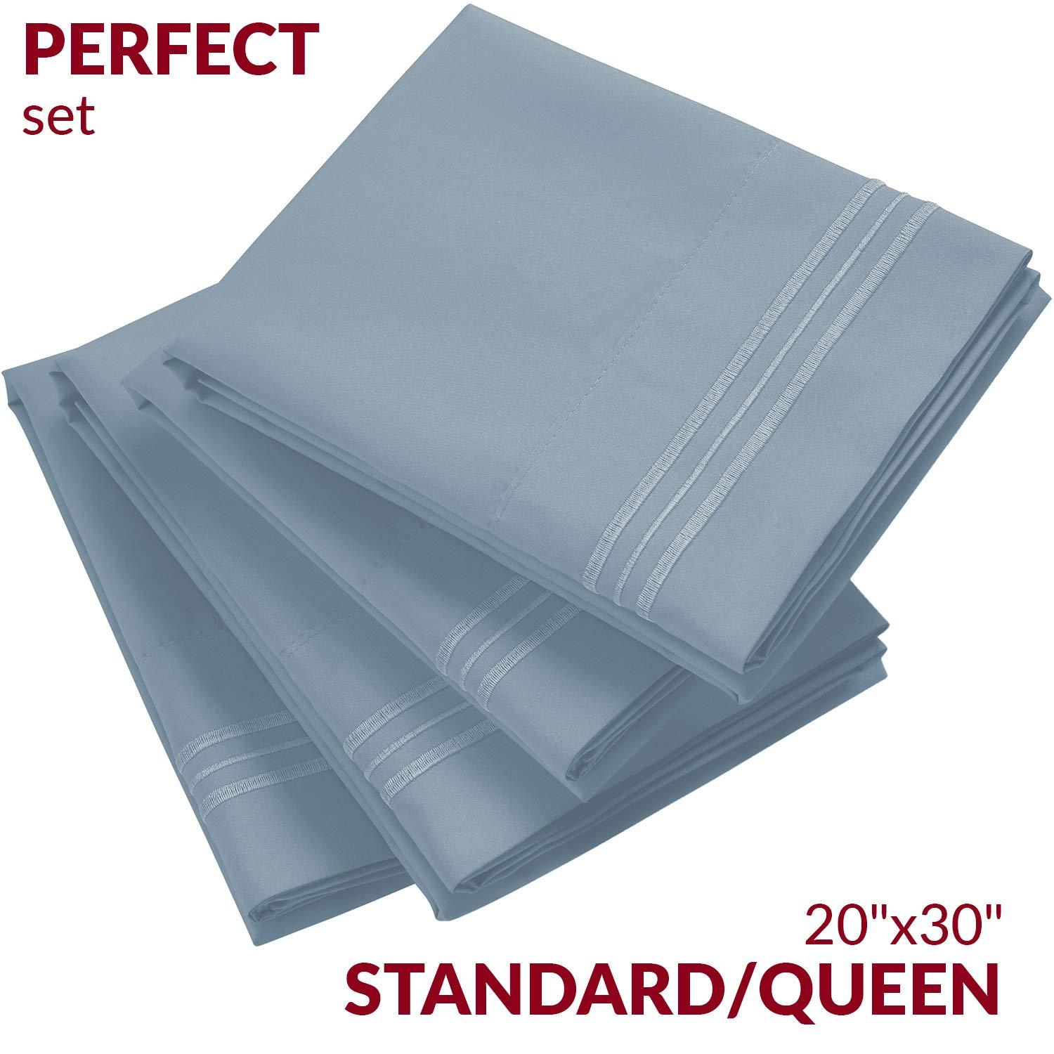 Mellanni Pillowcases 4 Pack, Envelope Closure, Microfiber, Standard / Queen 20"x30", Blue Hydrangea