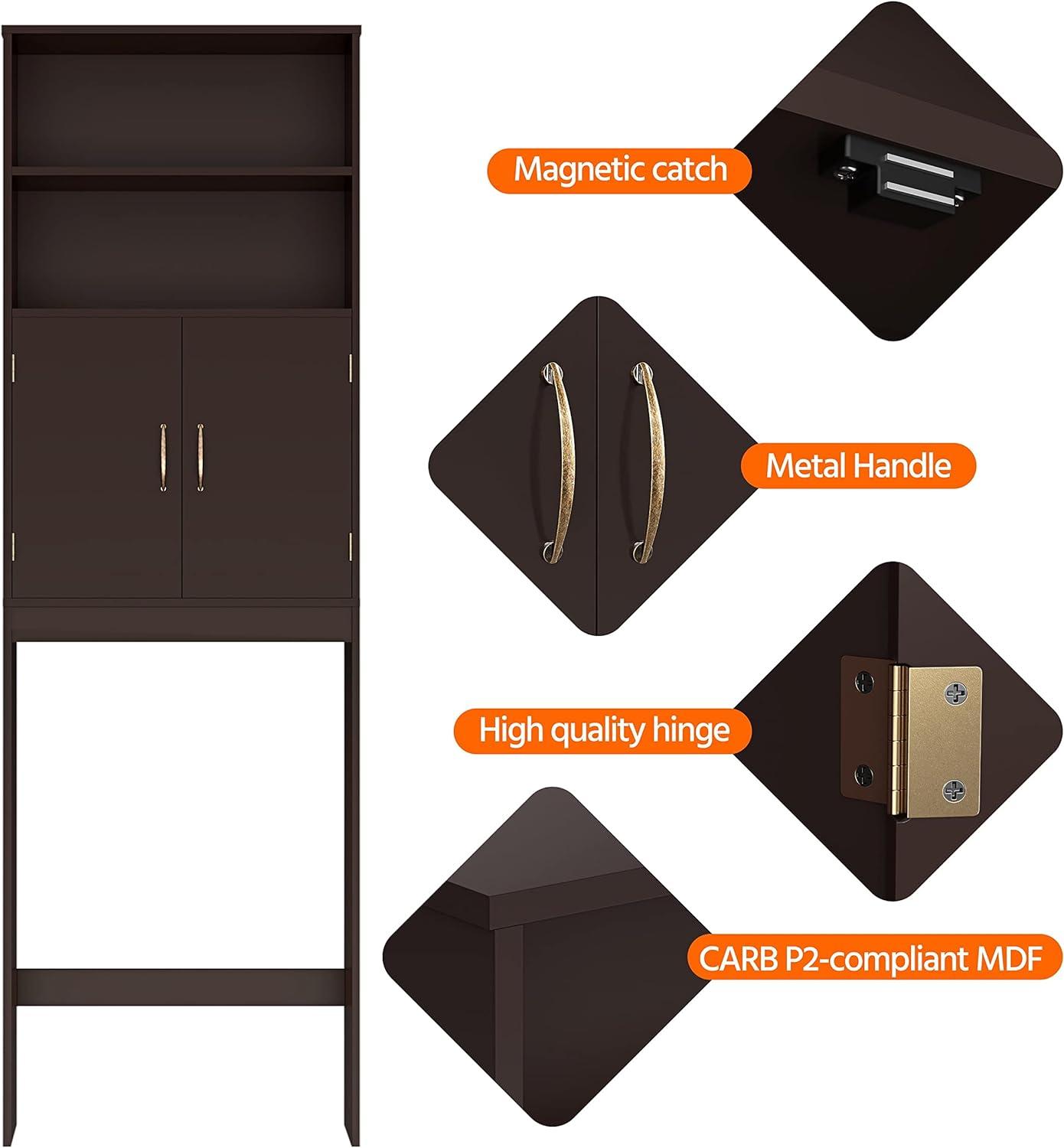 Killeryuki Over The Toilet Storage, Taller Bathroom Organizer Space-Saving Storage Cabinet with Adjustable Shelves and Double Doors, 77 in H, Espresso