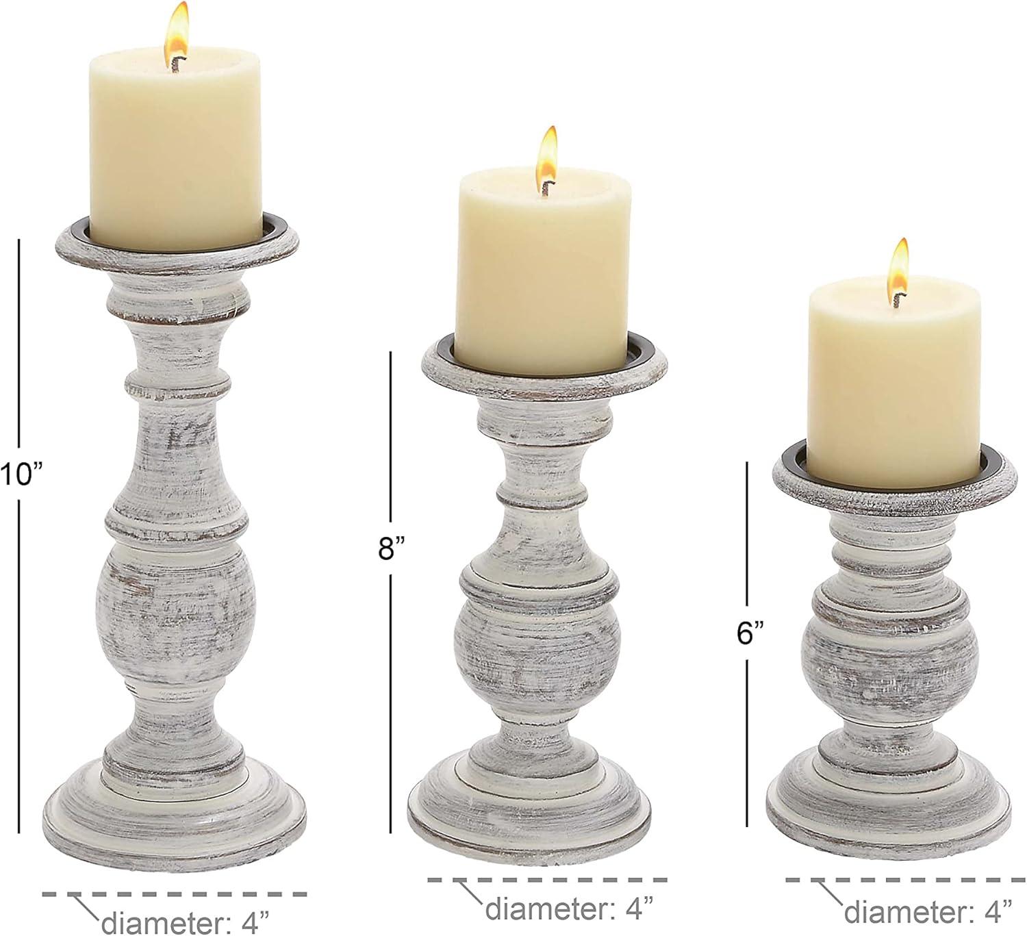 Set of 3 Rustic Pillar Candle Holder White - Olivia & May: Elegant Mango Wood, Sturdy Base, Indoor Use