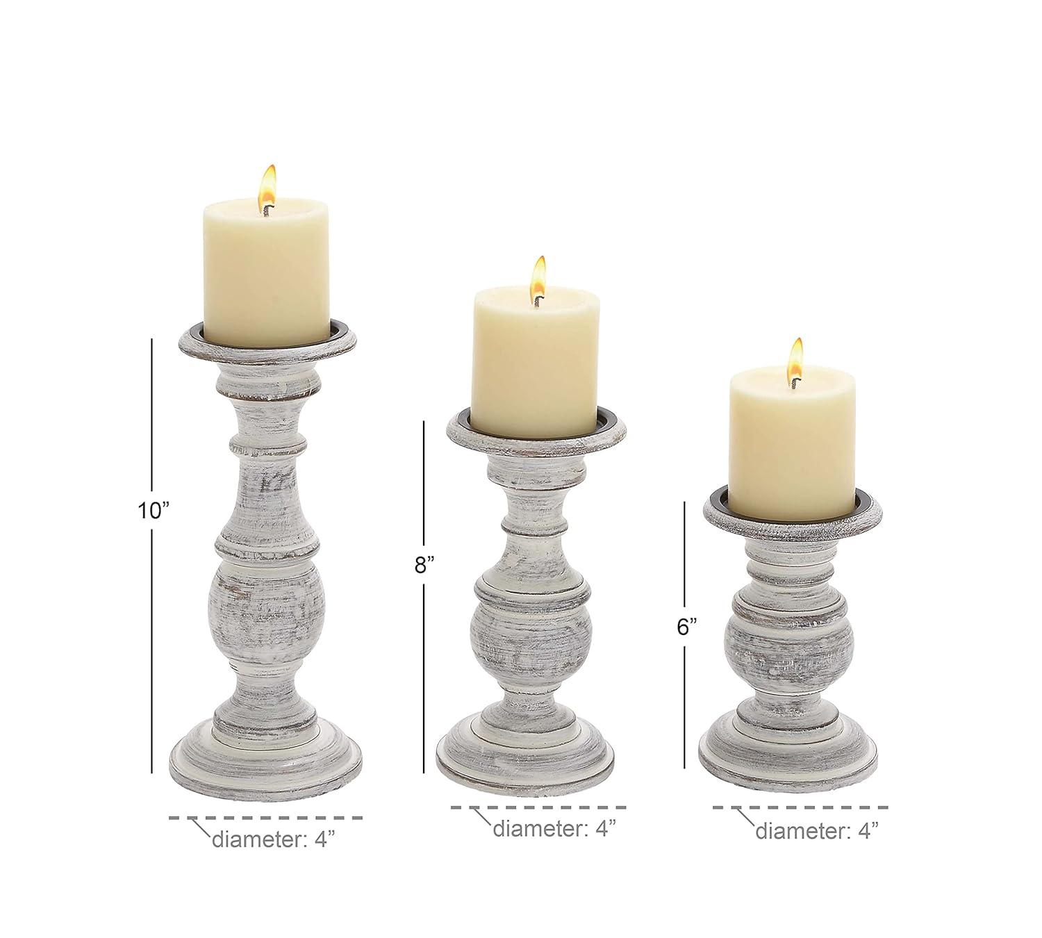 Set of 3 Rustic Pillar Candle Holder White - Olivia & May: Elegant Mango Wood, Sturdy Base, Indoor Use